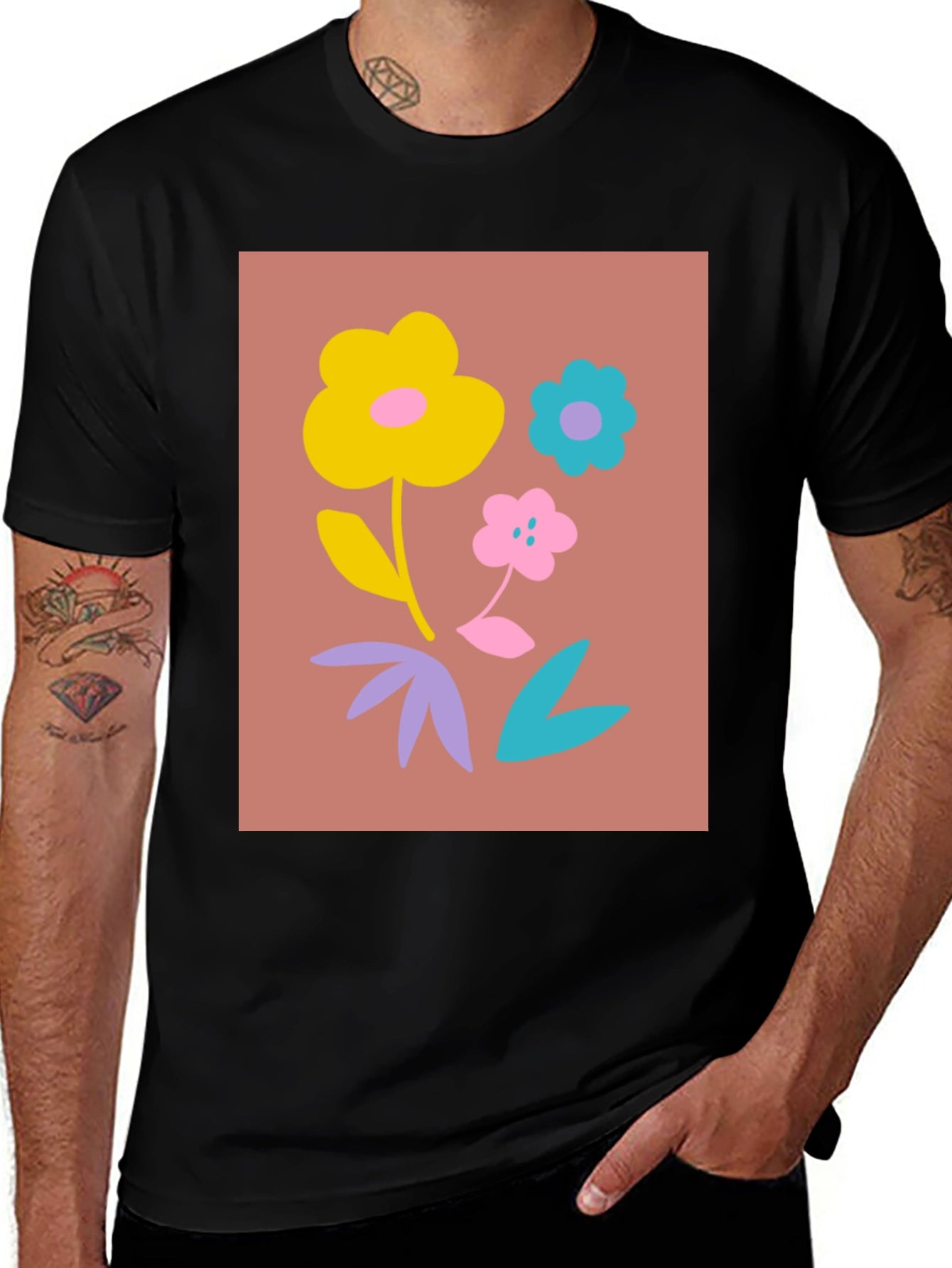 Floral Graphic Print Black T-Shirt