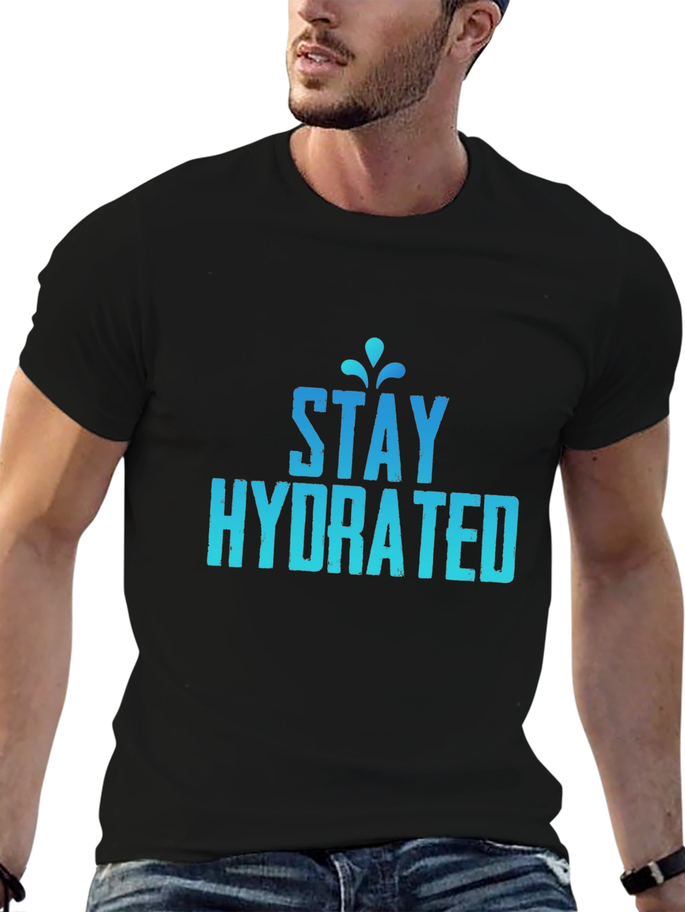 Stay Hydrated Graphic Tee - Black Cotton T-Shirt