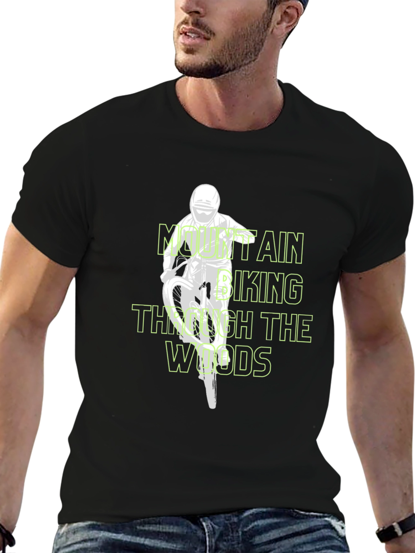Mountain Biking Through the Woods Black T-Shirt
