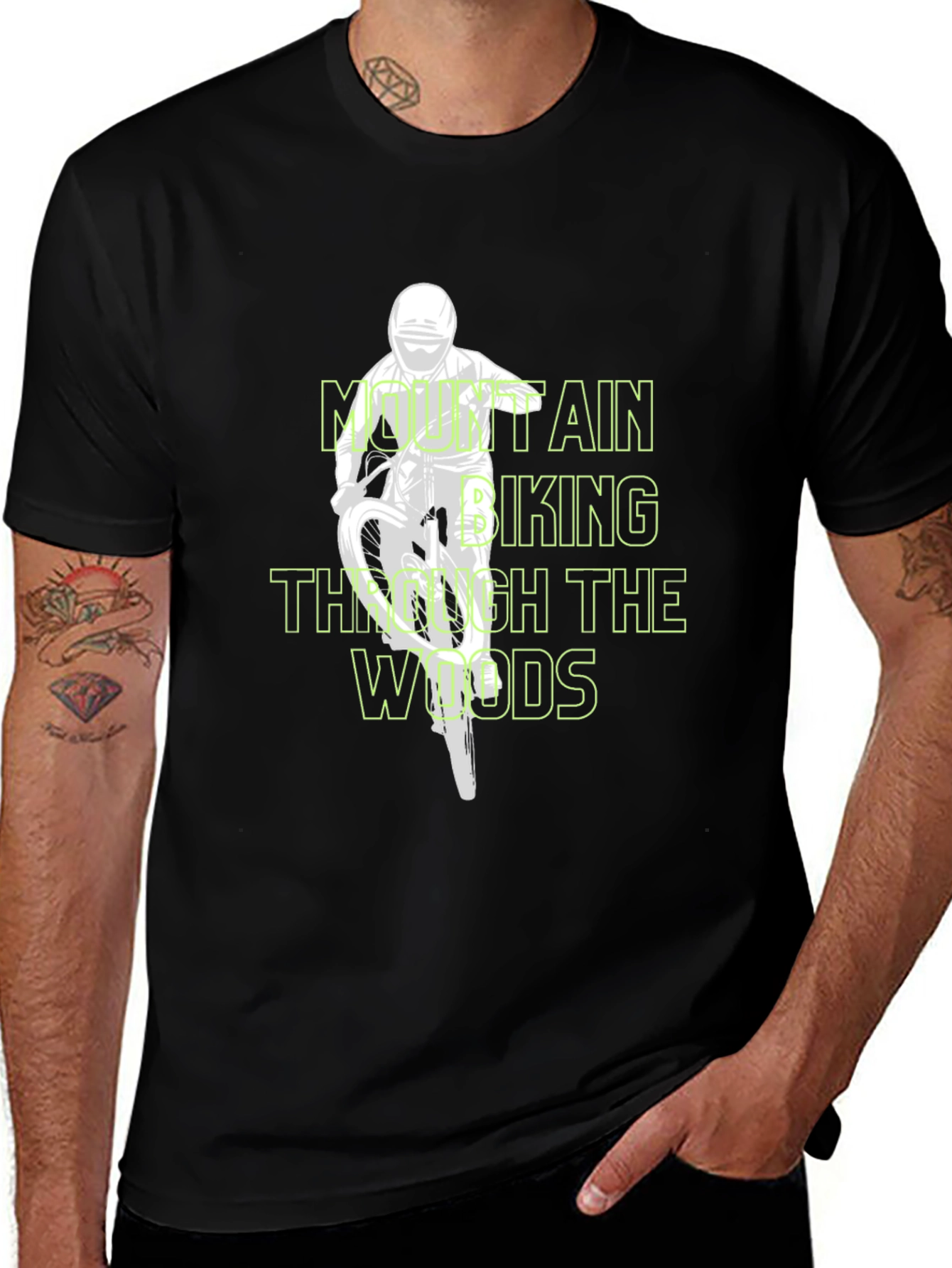 Mountain Biking Through the Woods Black T-Shirt