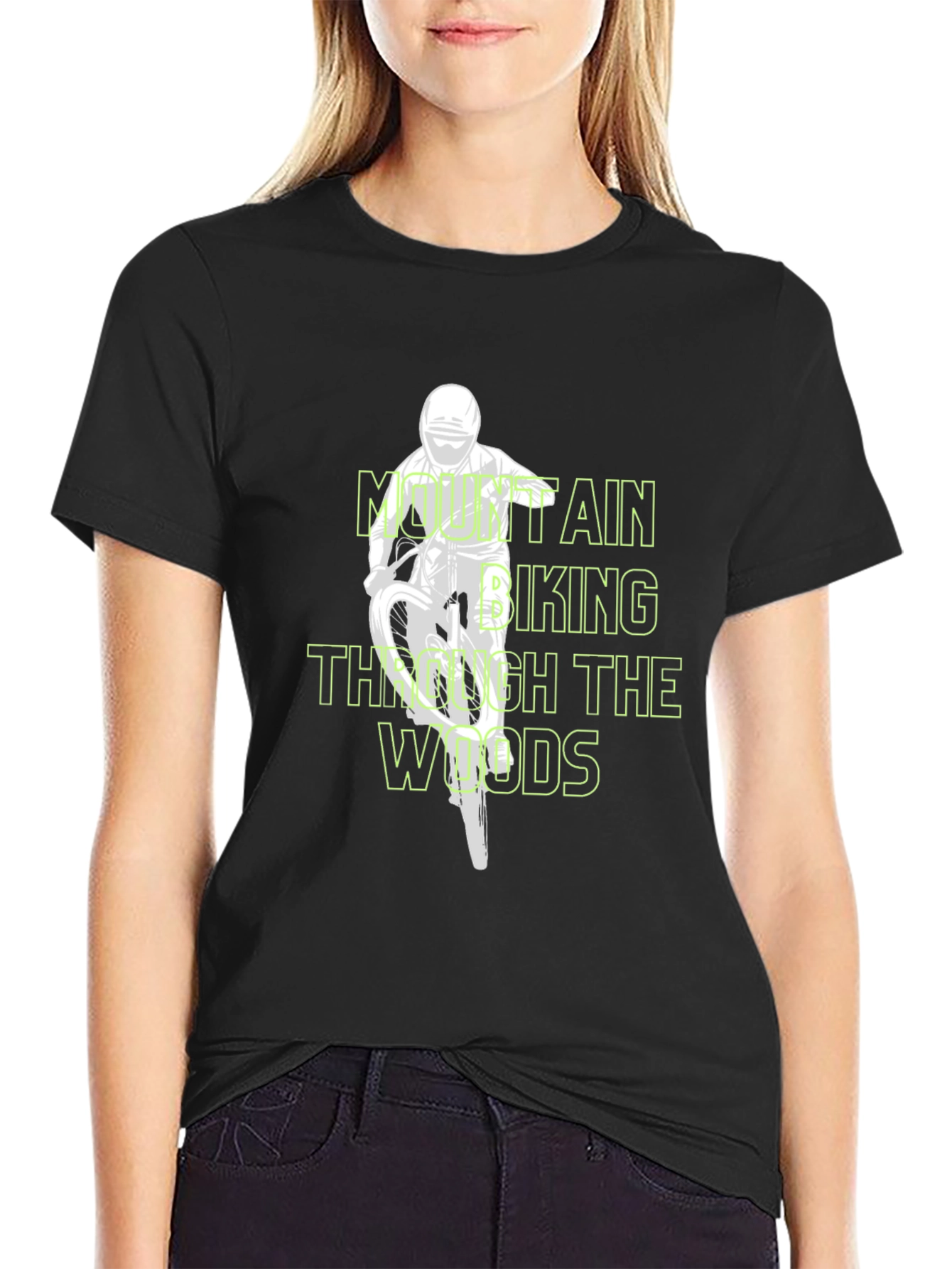 Mountain Biking Through the Woods Black T-Shirt
