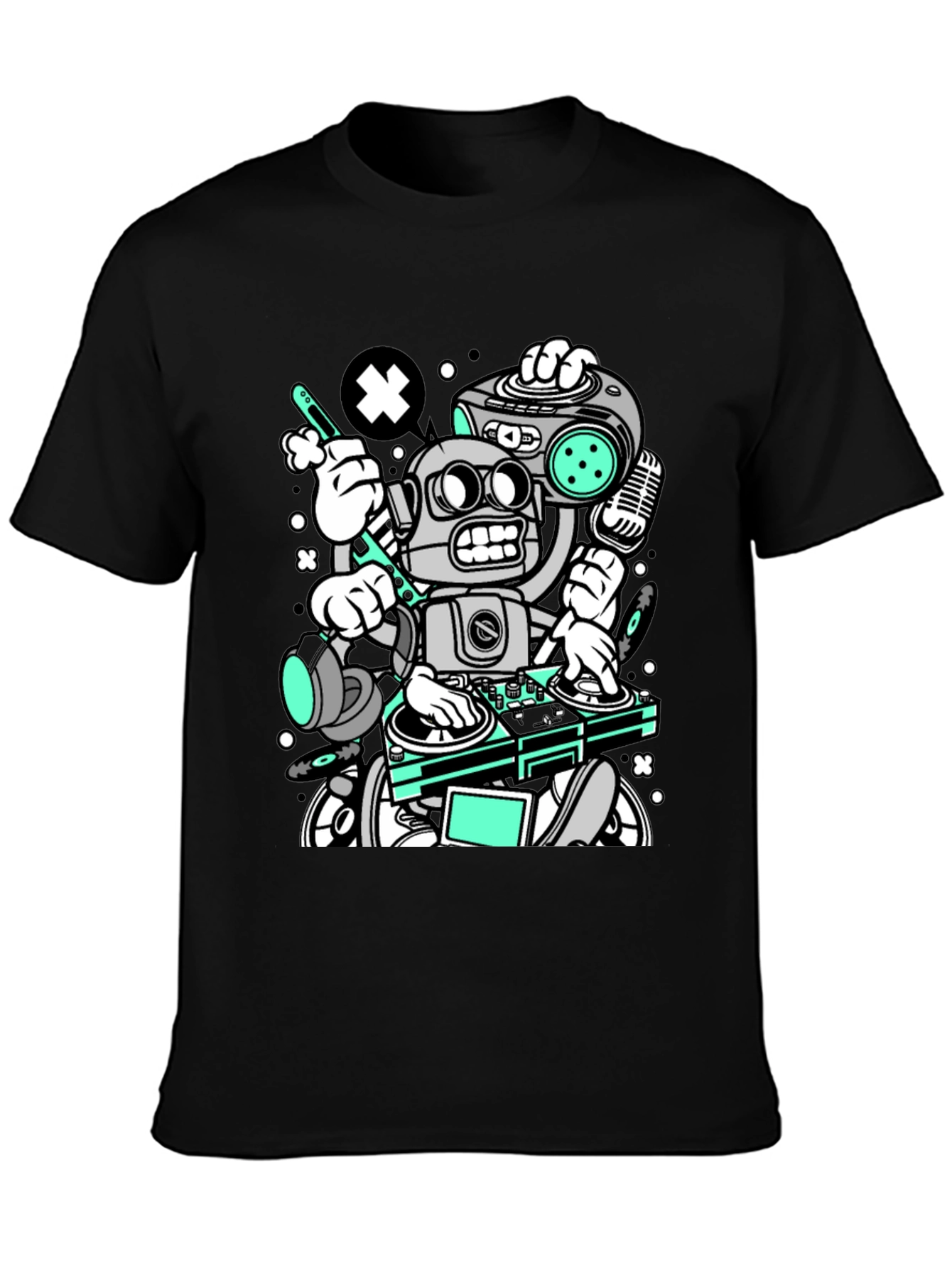 Robot DJ Graphic T-Shirt - Cool Cartoon Design