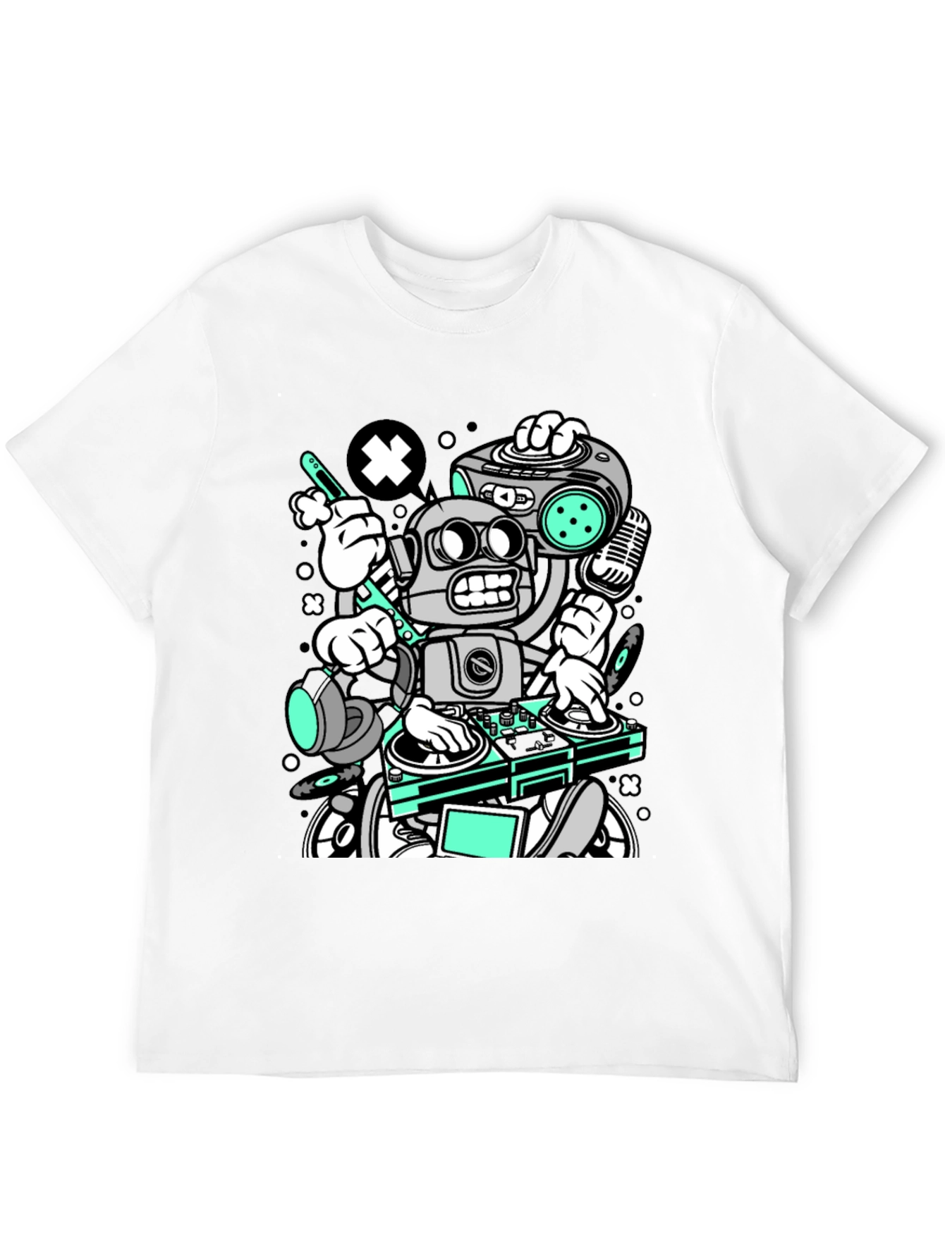 Robot DJ Graphic T-Shirt - Cool Cartoon Design