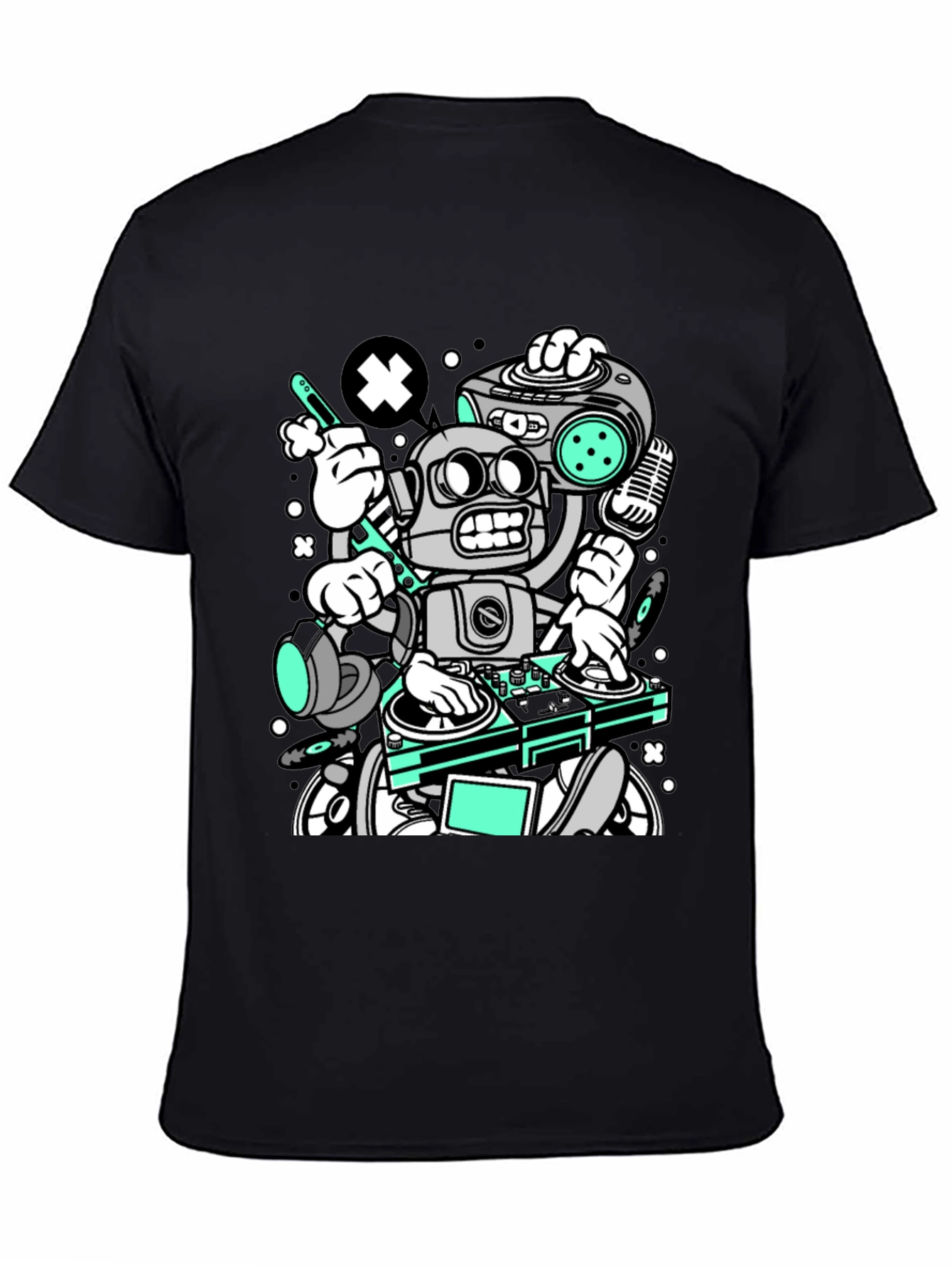 Robot DJ Graphic T-Shirt - Cool Cartoon Design