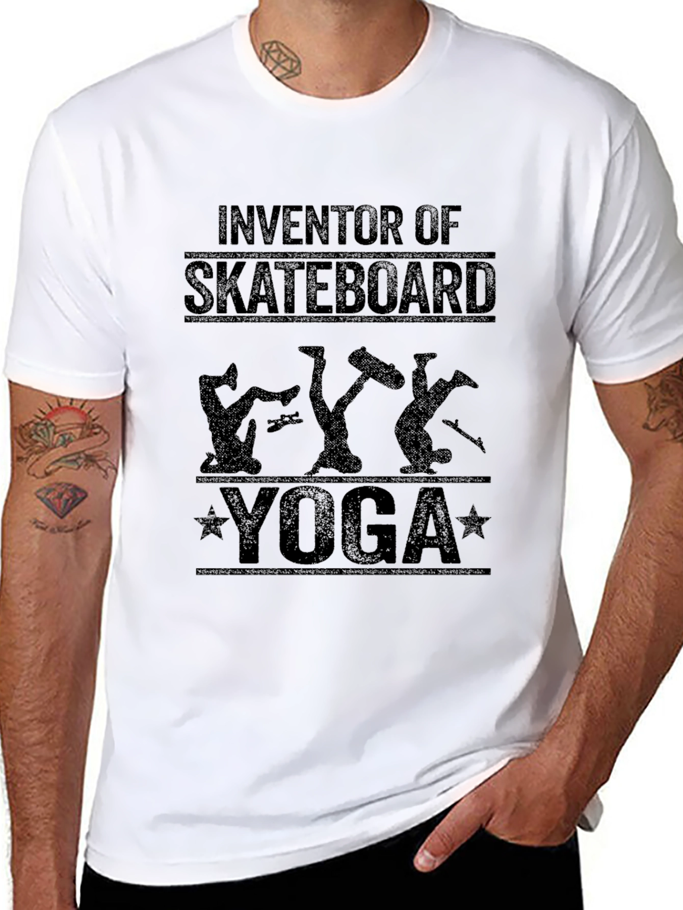 Skateboard Yoga Graphic Tee - Black Cotton T-Shirt