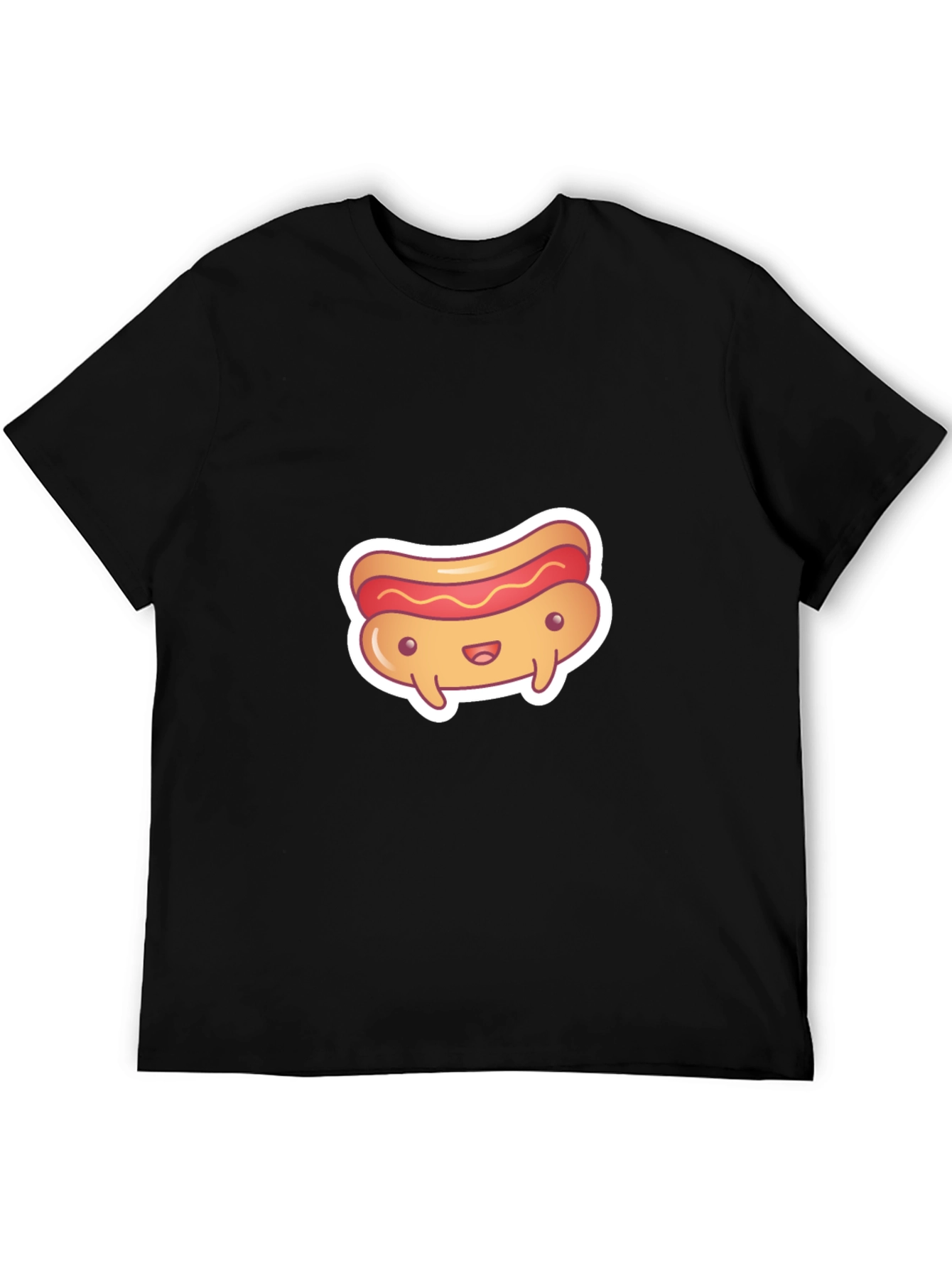 Cute Cartoon Hotdog Graphic Black T-Shirt