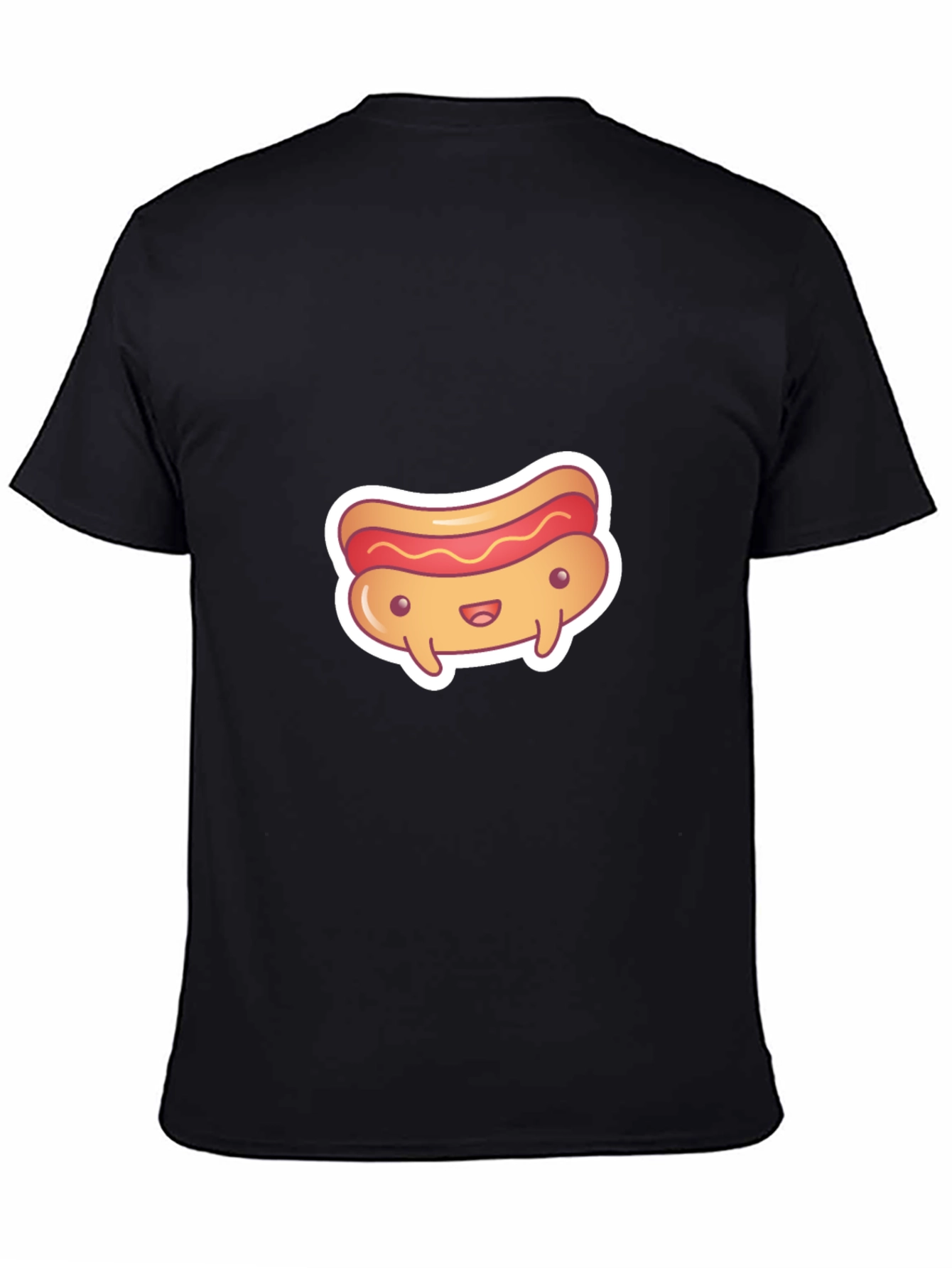 Cute Cartoon Hotdog Graphic Black T-Shirt