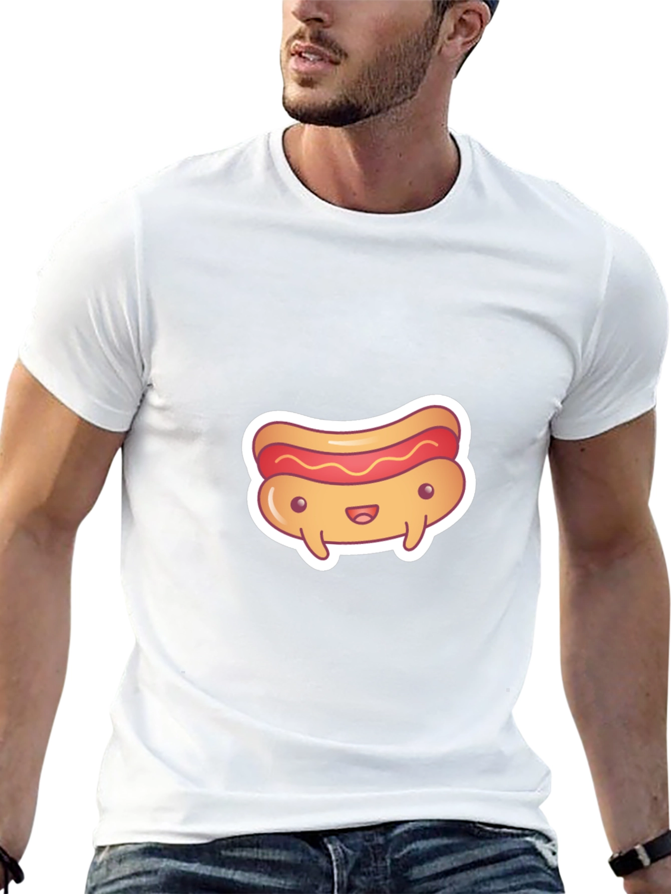Cute Cartoon Hotdog Graphic Black T-Shirt