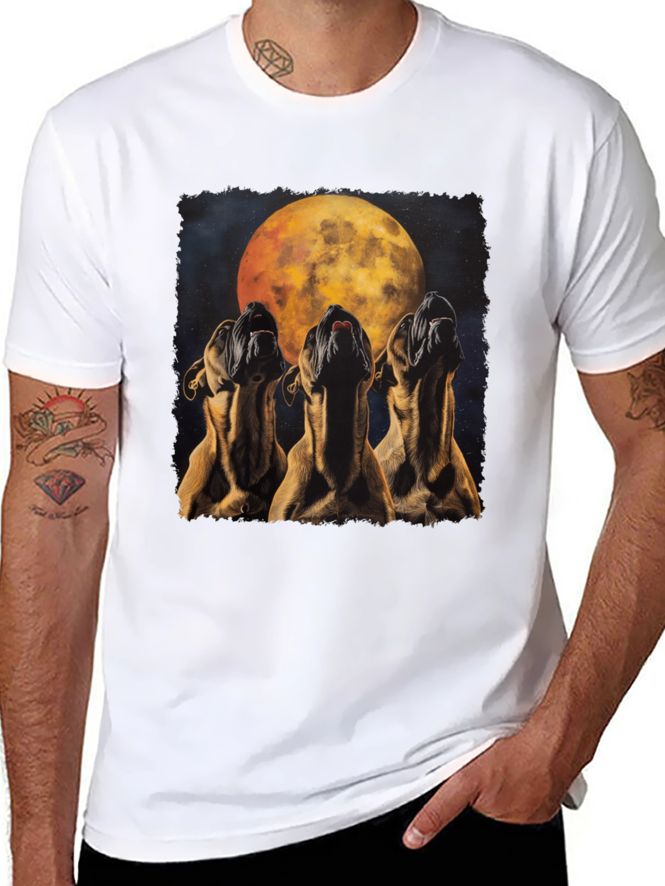 Howling Dog Moon Graphic Tee - Black