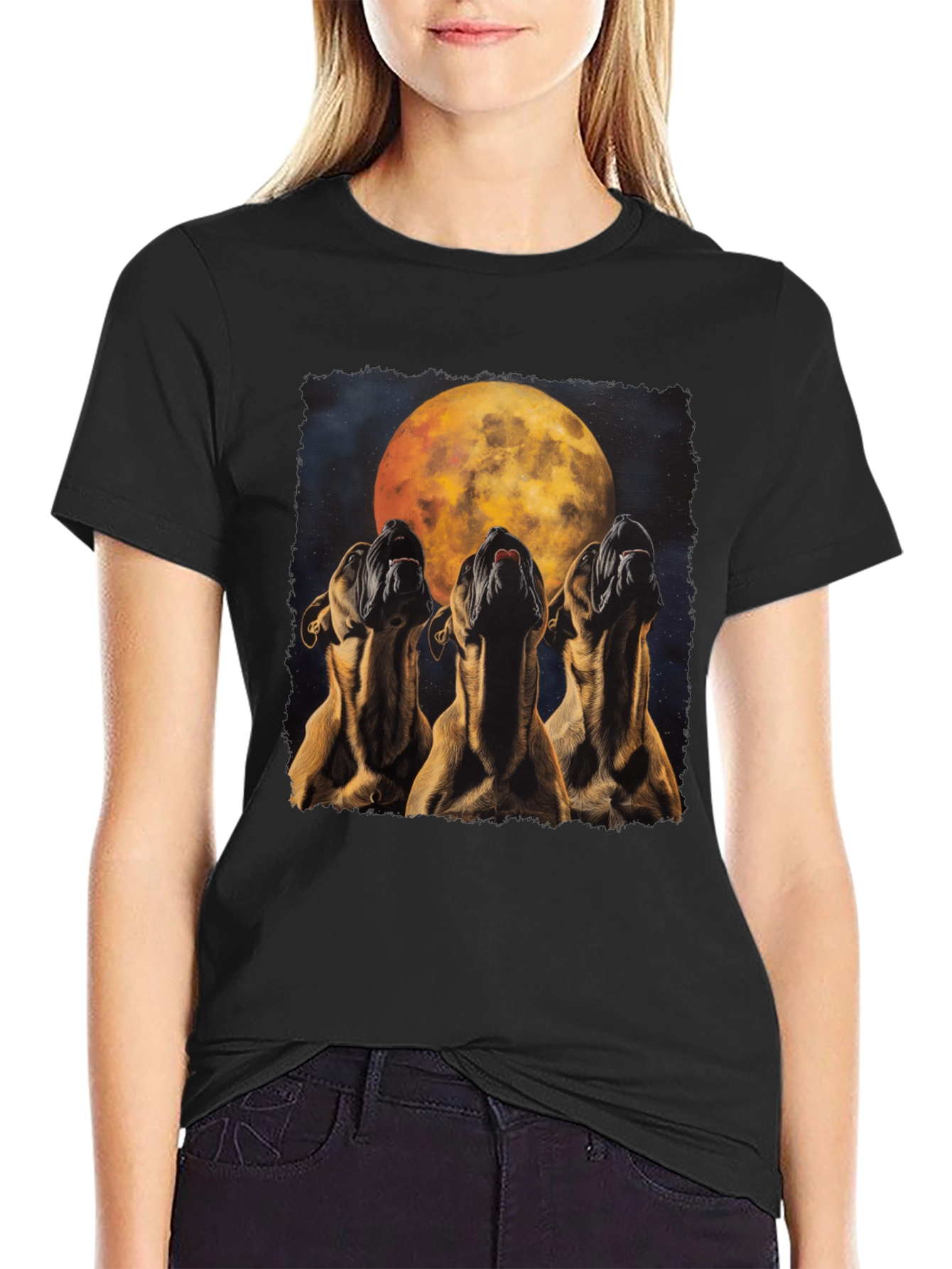 Howling Dog Moon Graphic Tee - Black