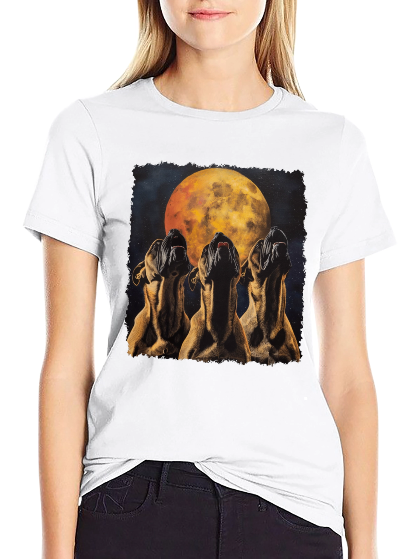 Howling Dog Moon Graphic Tee - Black