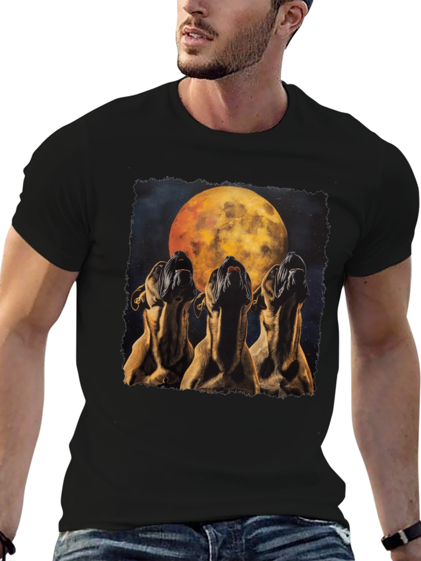 Howling Dog Moon Graphic Tee - Black