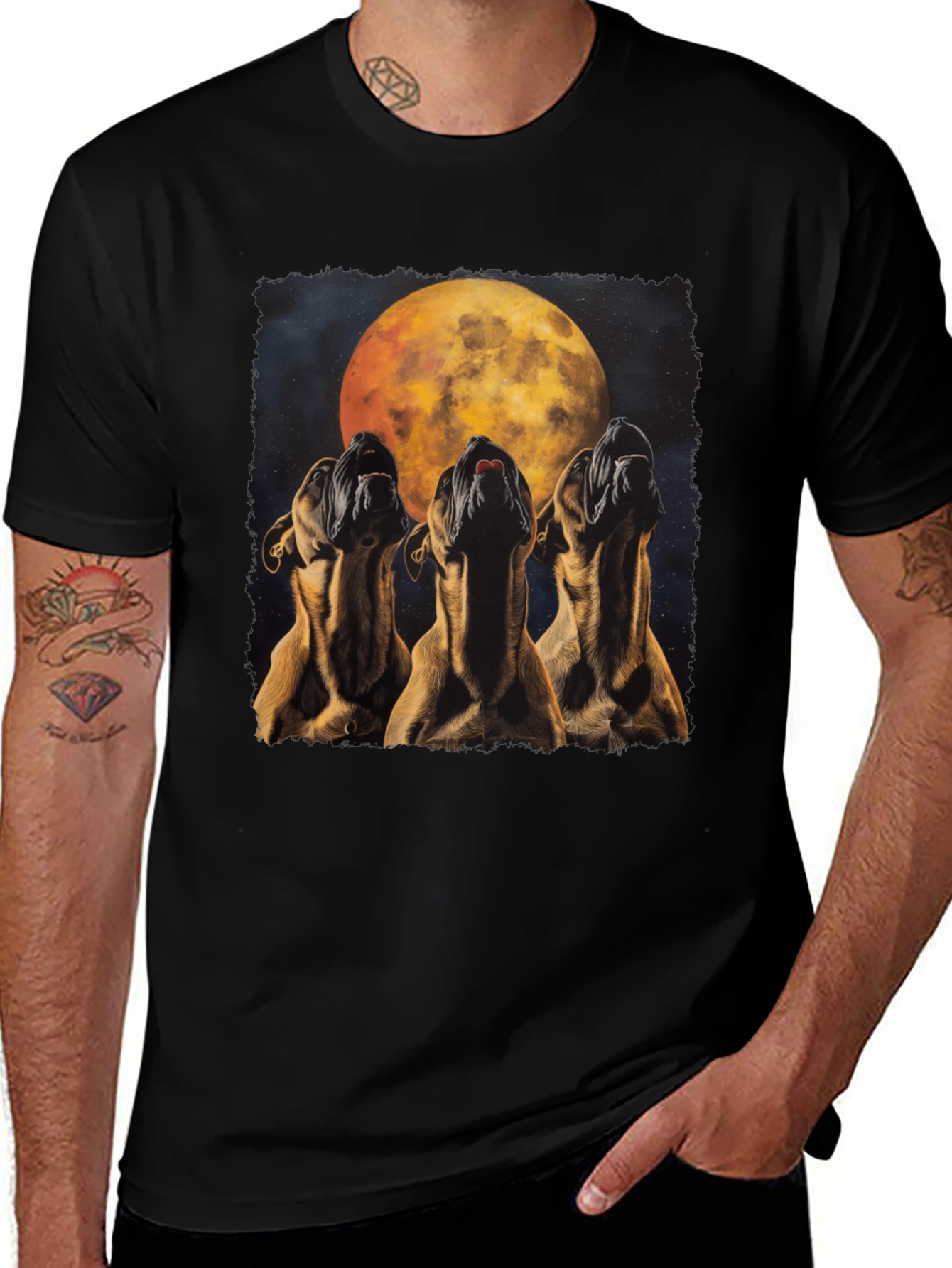 Howling Dog Moon Graphic Tee - Black