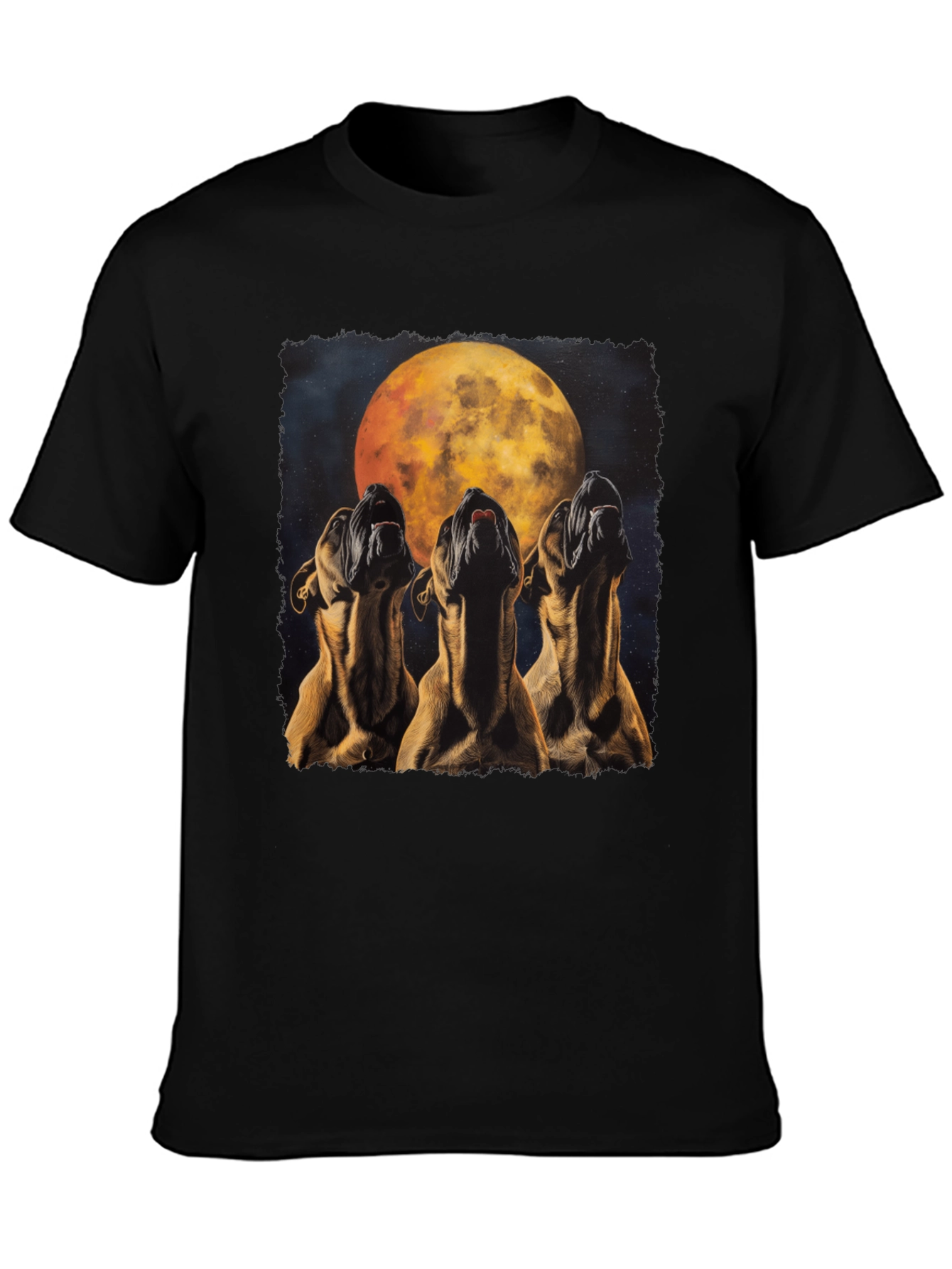 Howling Dog Moon Graphic Tee - Black