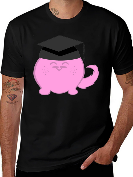 Graduation Cat Graphic T-Shirt - Black