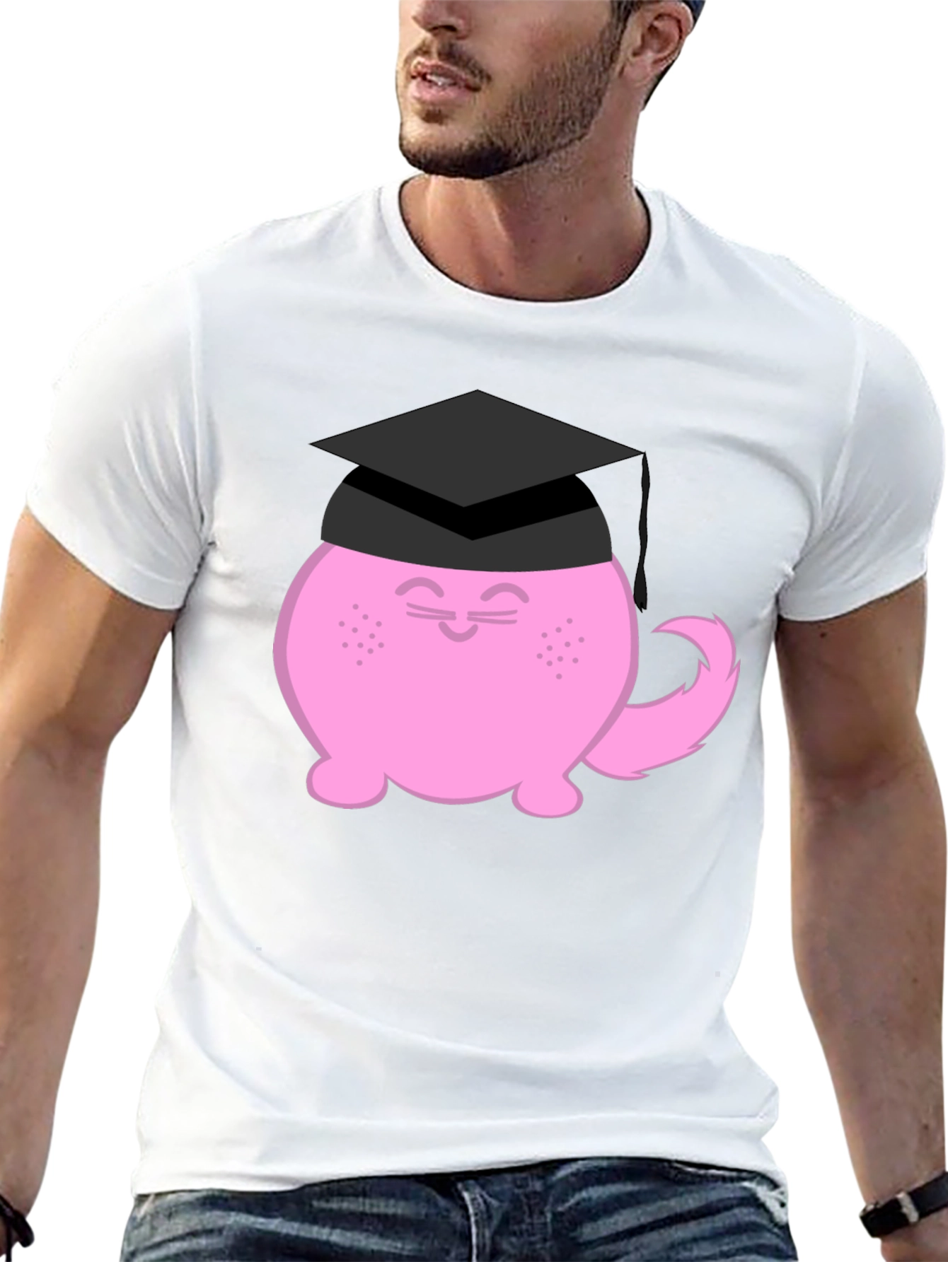 Graduation Cat Graphic T-Shirt - Black