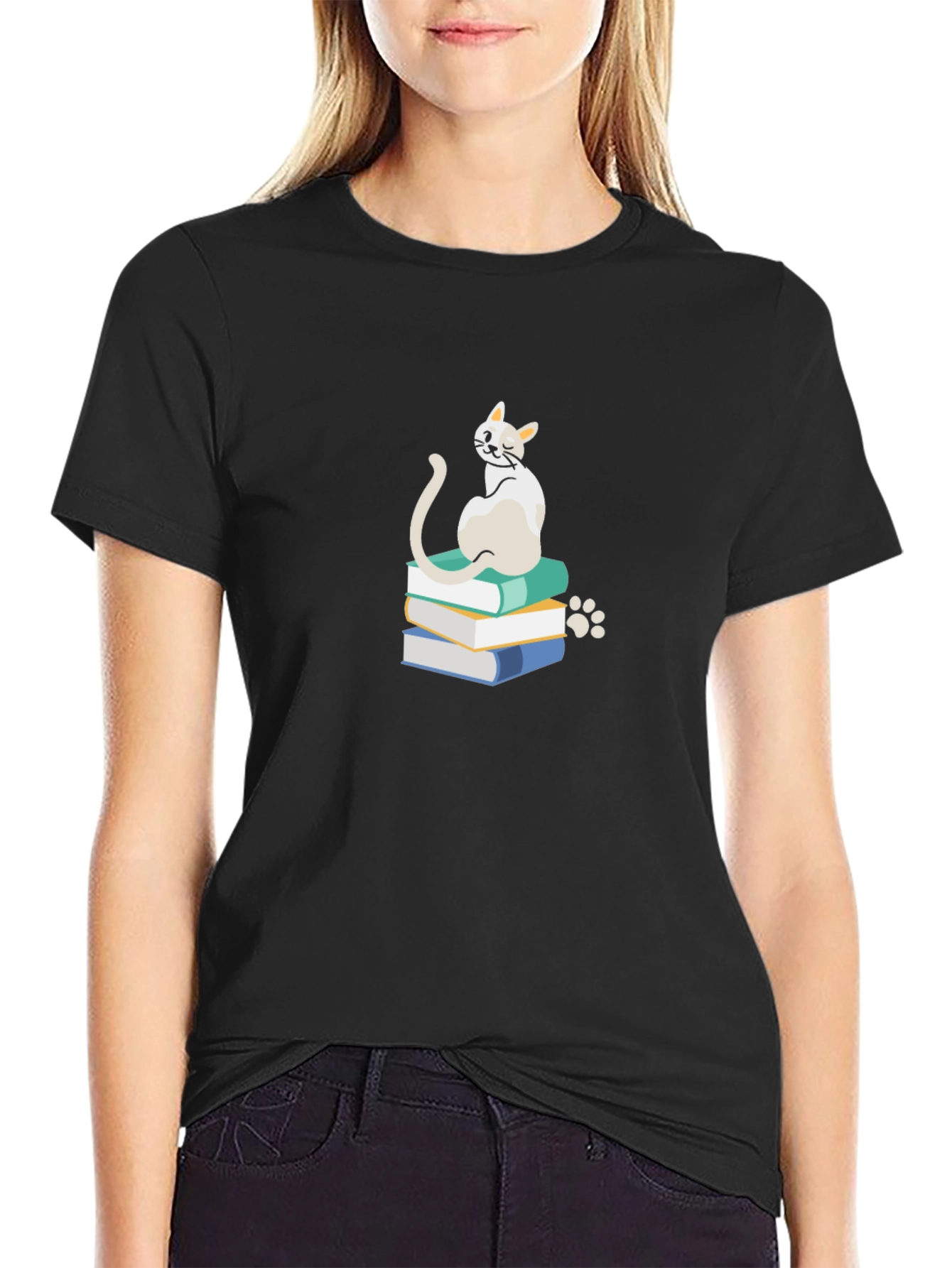 Cat on Books T-Shirt