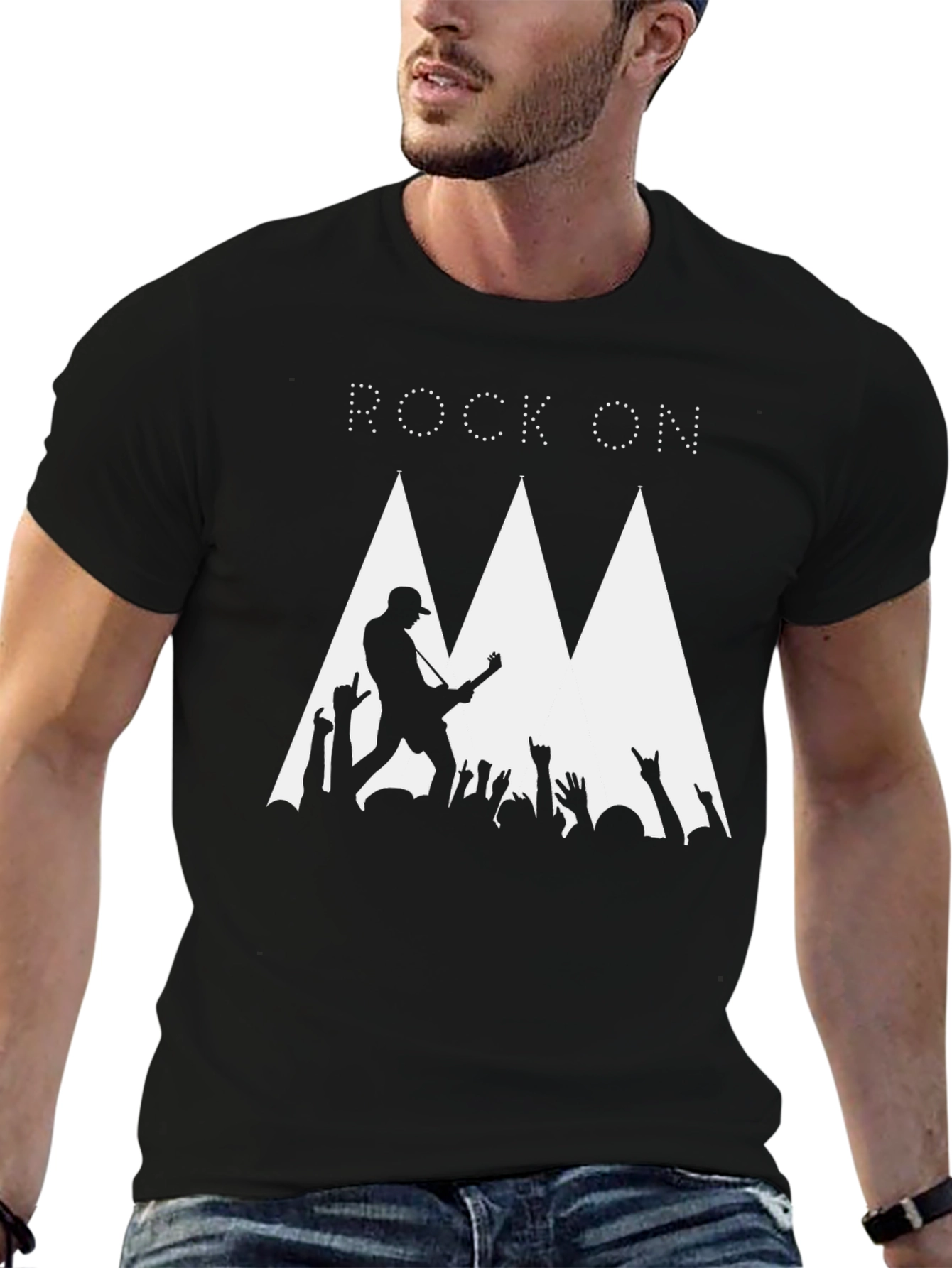 Rock On Concert Graphic Tee - Black Cotton T-Shirt