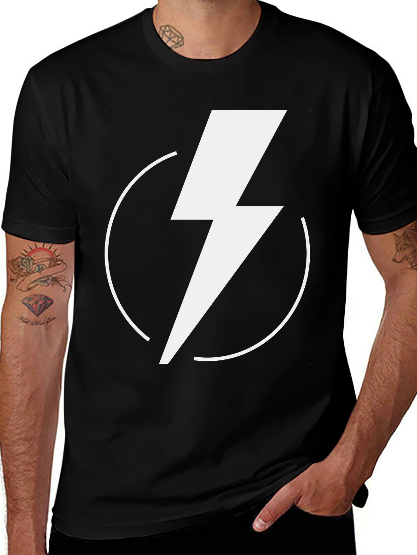 Black T-Shirt with White Lightning Bolt Design