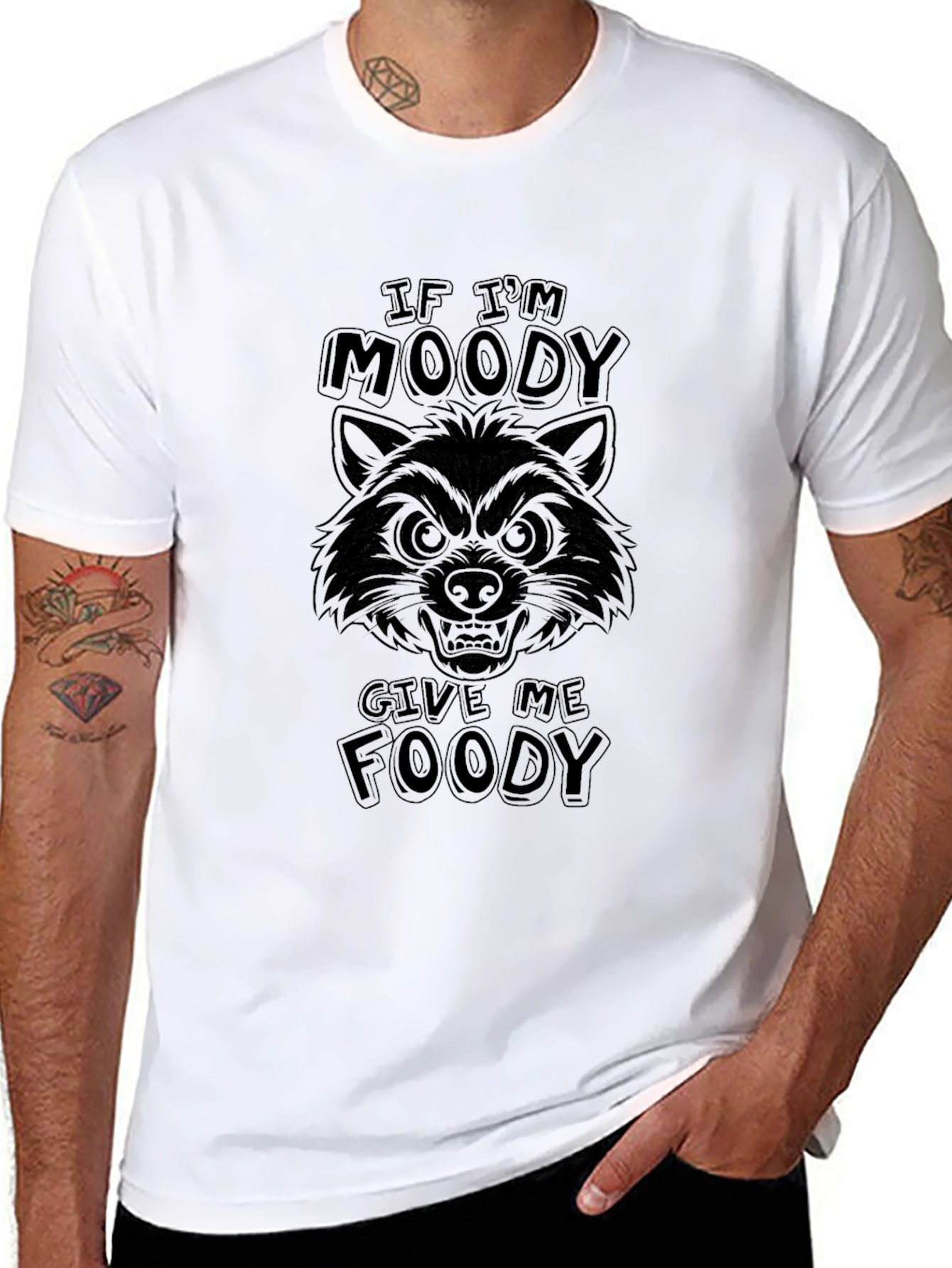 Moody Foody Black T-Shirt Funny Raccoon