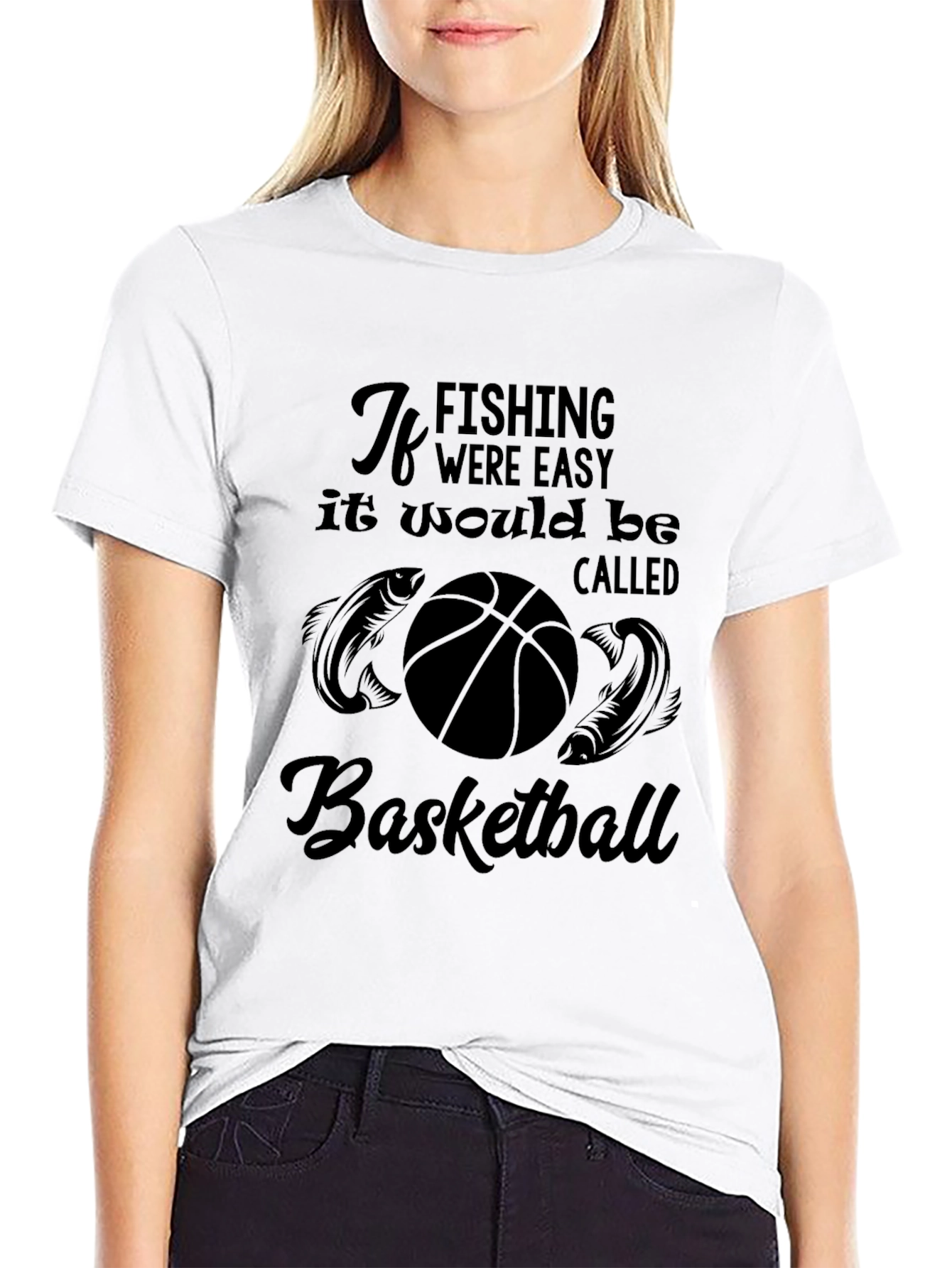 Funny Fishing & Basketball Graphic T-Shirt