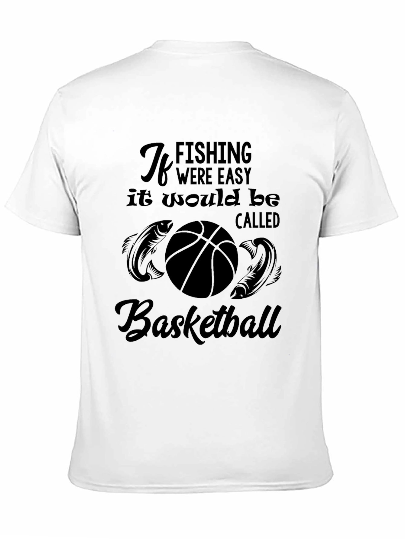 Funny Fishing & Basketball Graphic T-Shirt