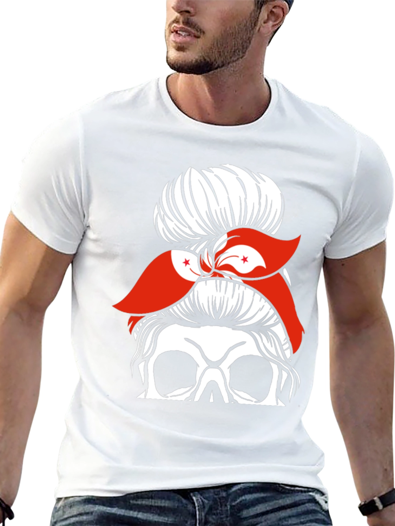 Messy Bun Skull Hong Kong Flag Graphic Tee