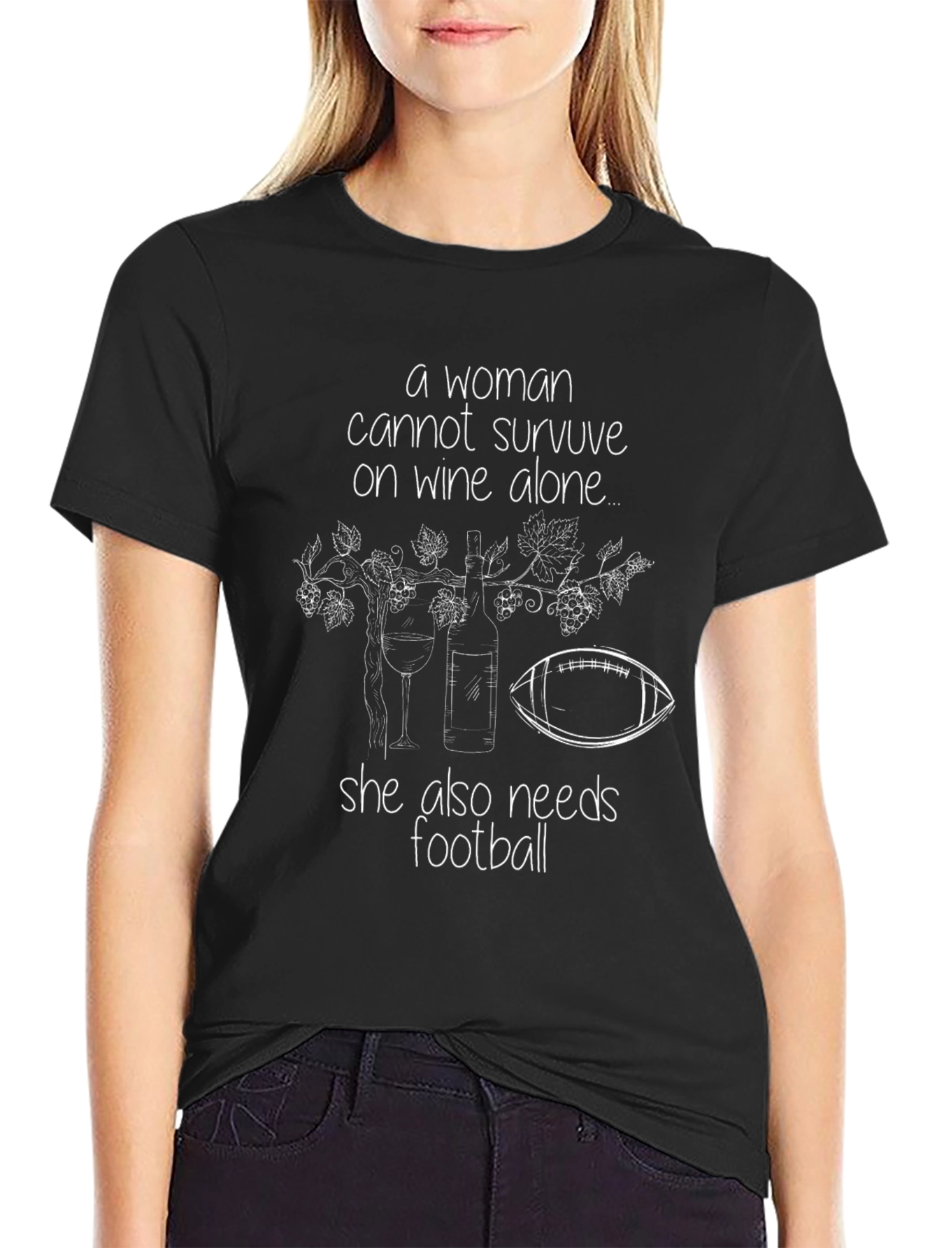 Wine and Football Lover T-Shirt - Womens Graphic Tee
