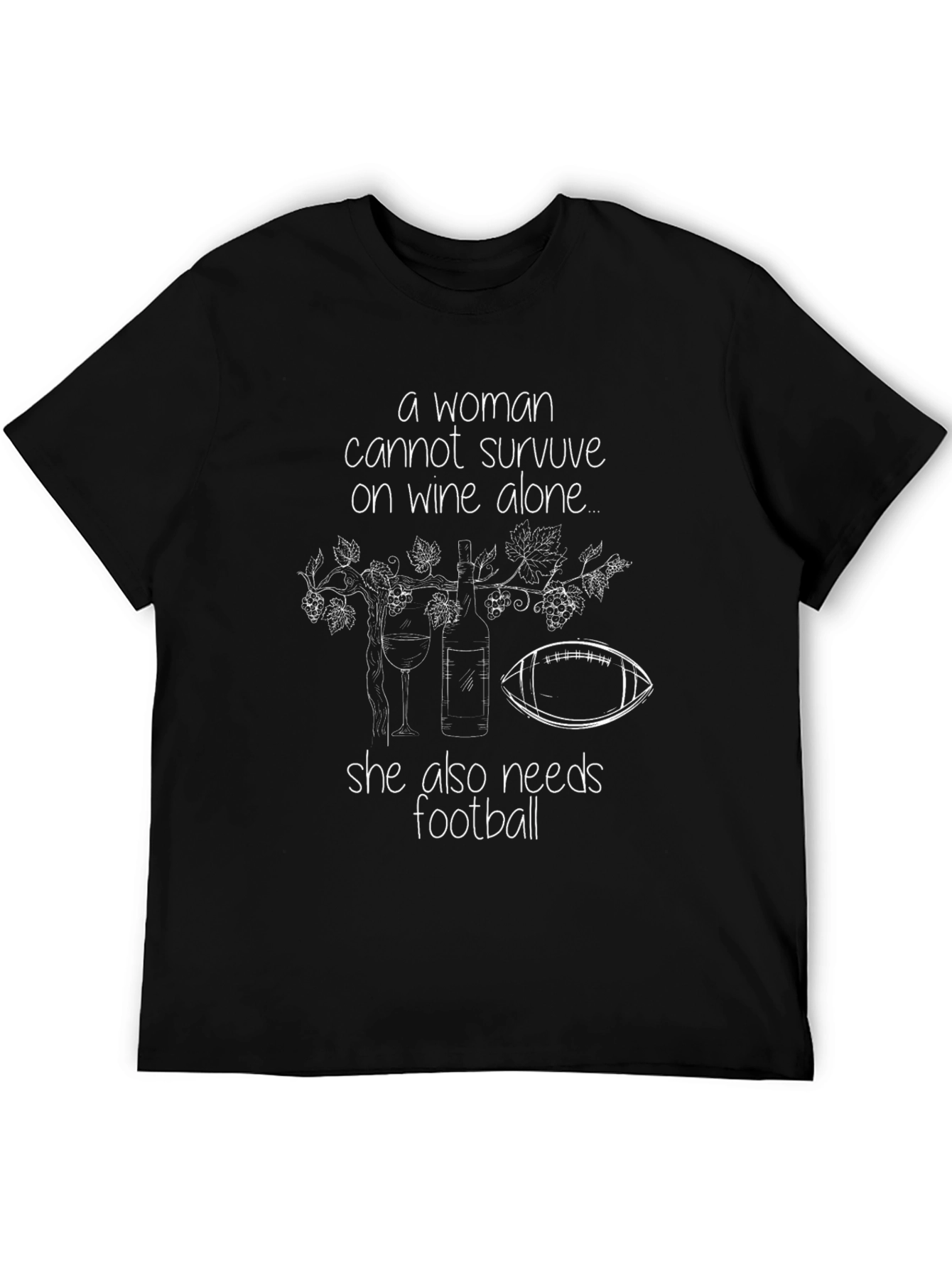 Wine and Football Lover T-Shirt - Womens Graphic Tee