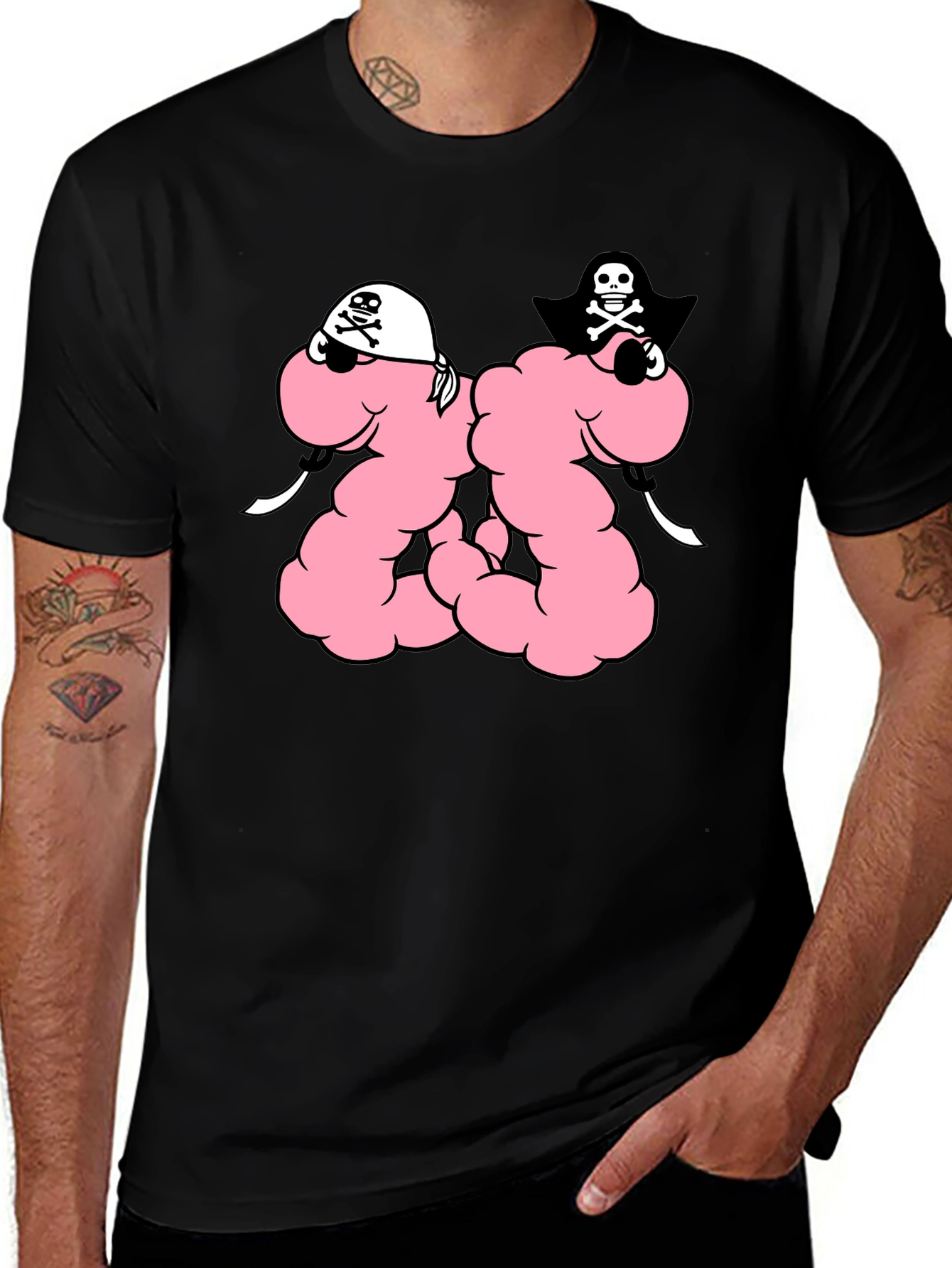Funny Pirate Worm T-Shirt - Black Cotton Tee