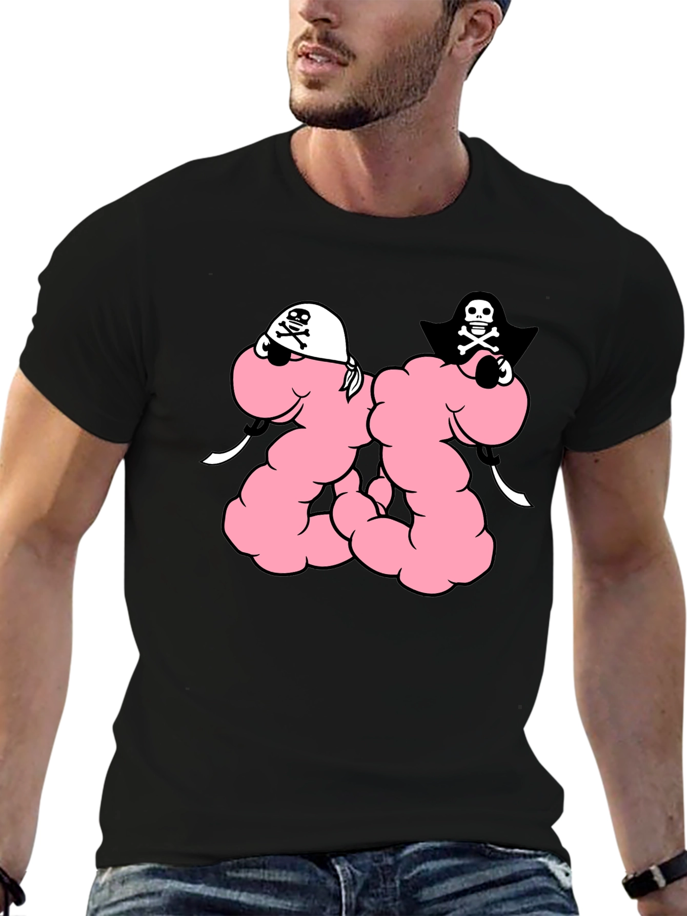 Funny Pirate Worm T-Shirt - Black Cotton Tee
