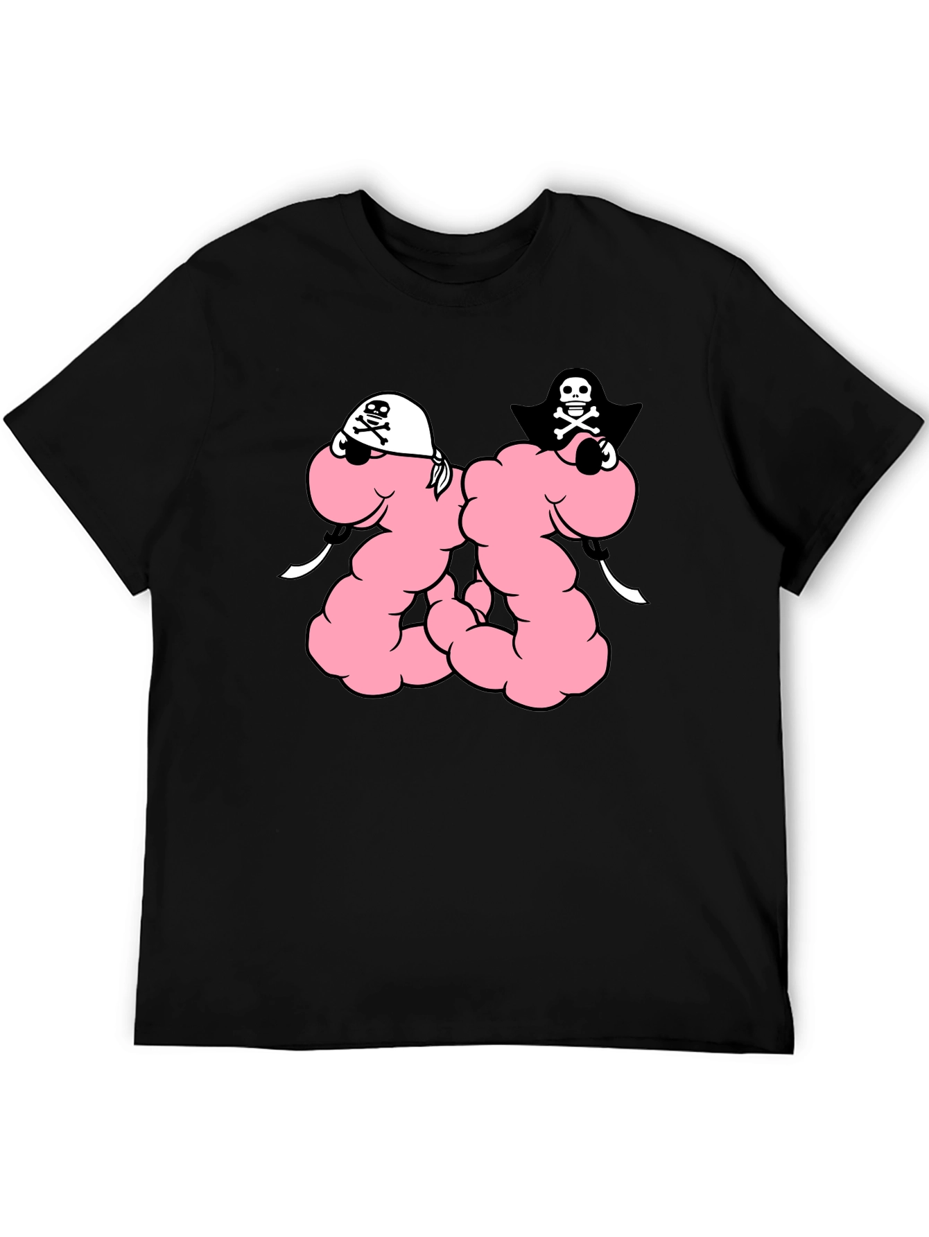 Funny Pirate Worm T-Shirt - Black Cotton Tee