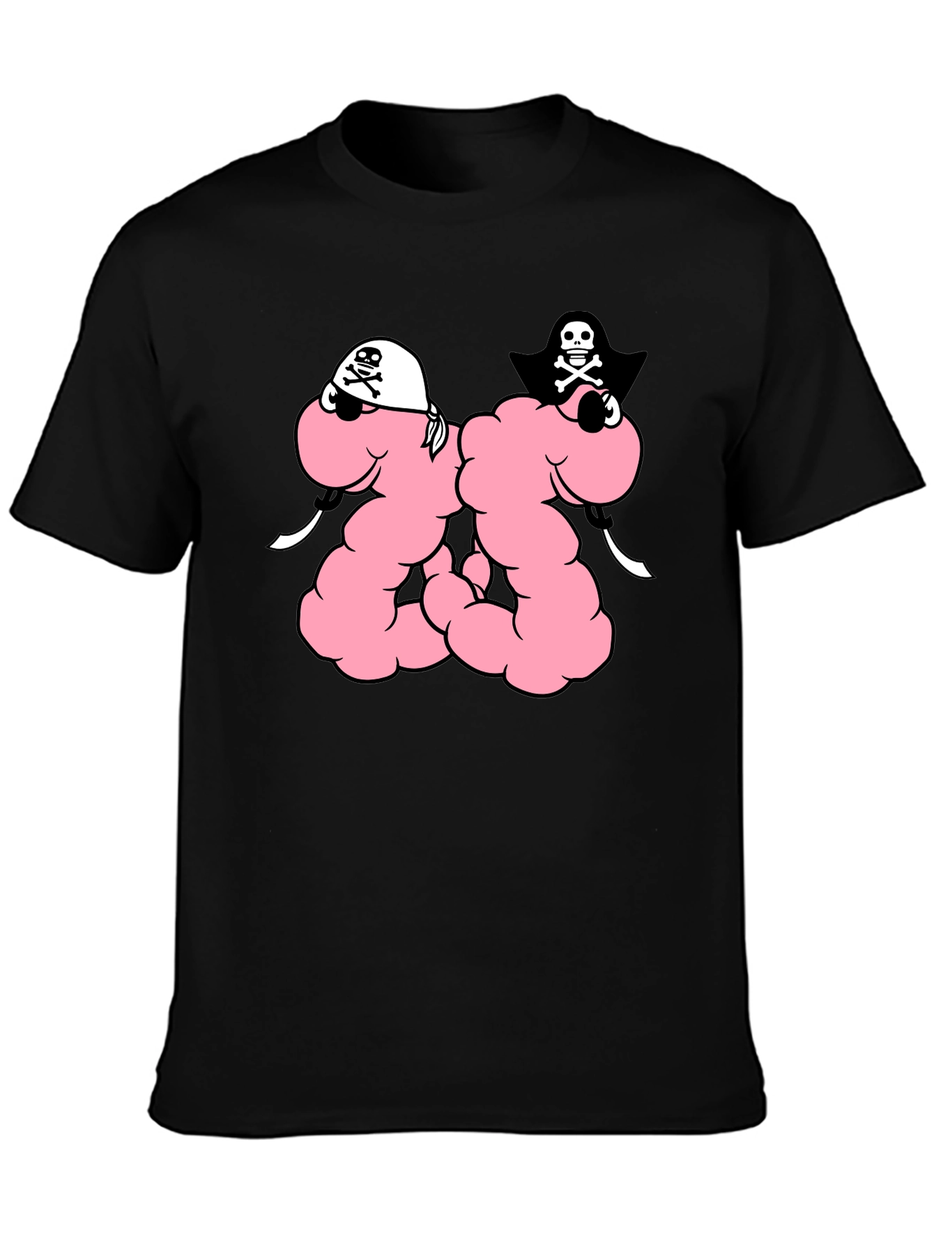 Funny Pirate Worm T-Shirt - Black Cotton Tee