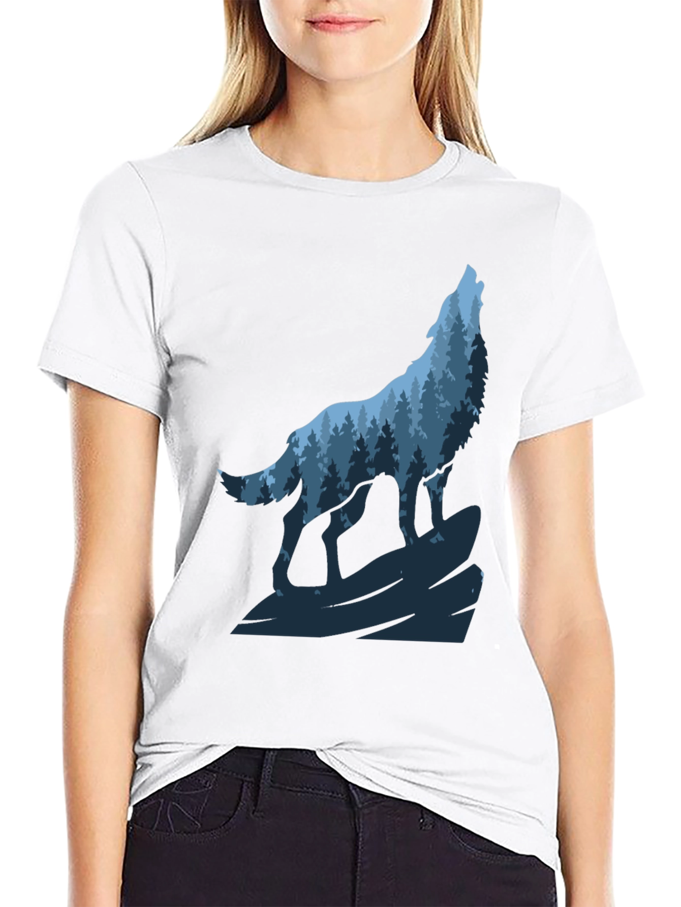 Wolf Howling Forest Graphic Tee - Black