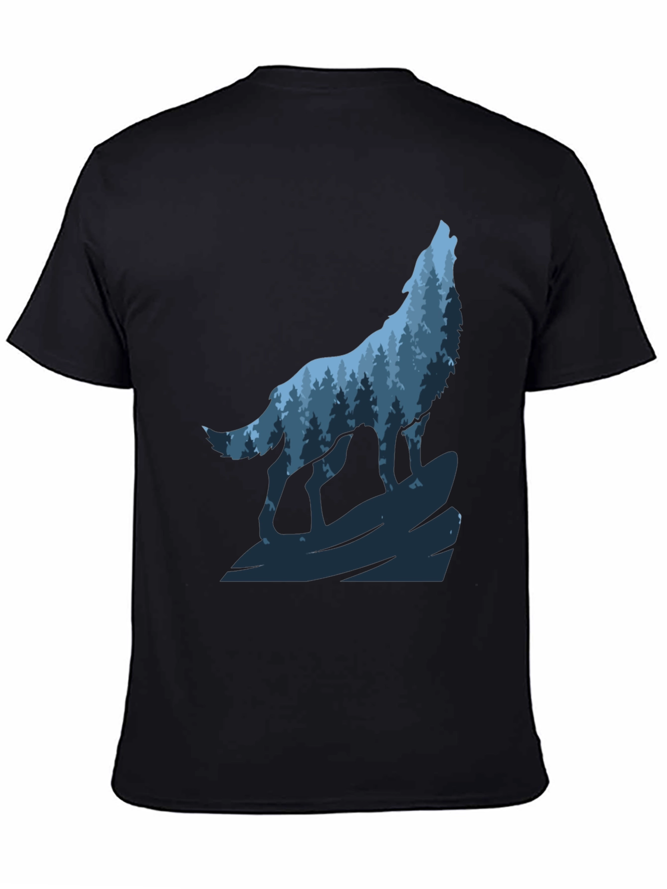 Wolf Howling Forest Graphic Tee - Black