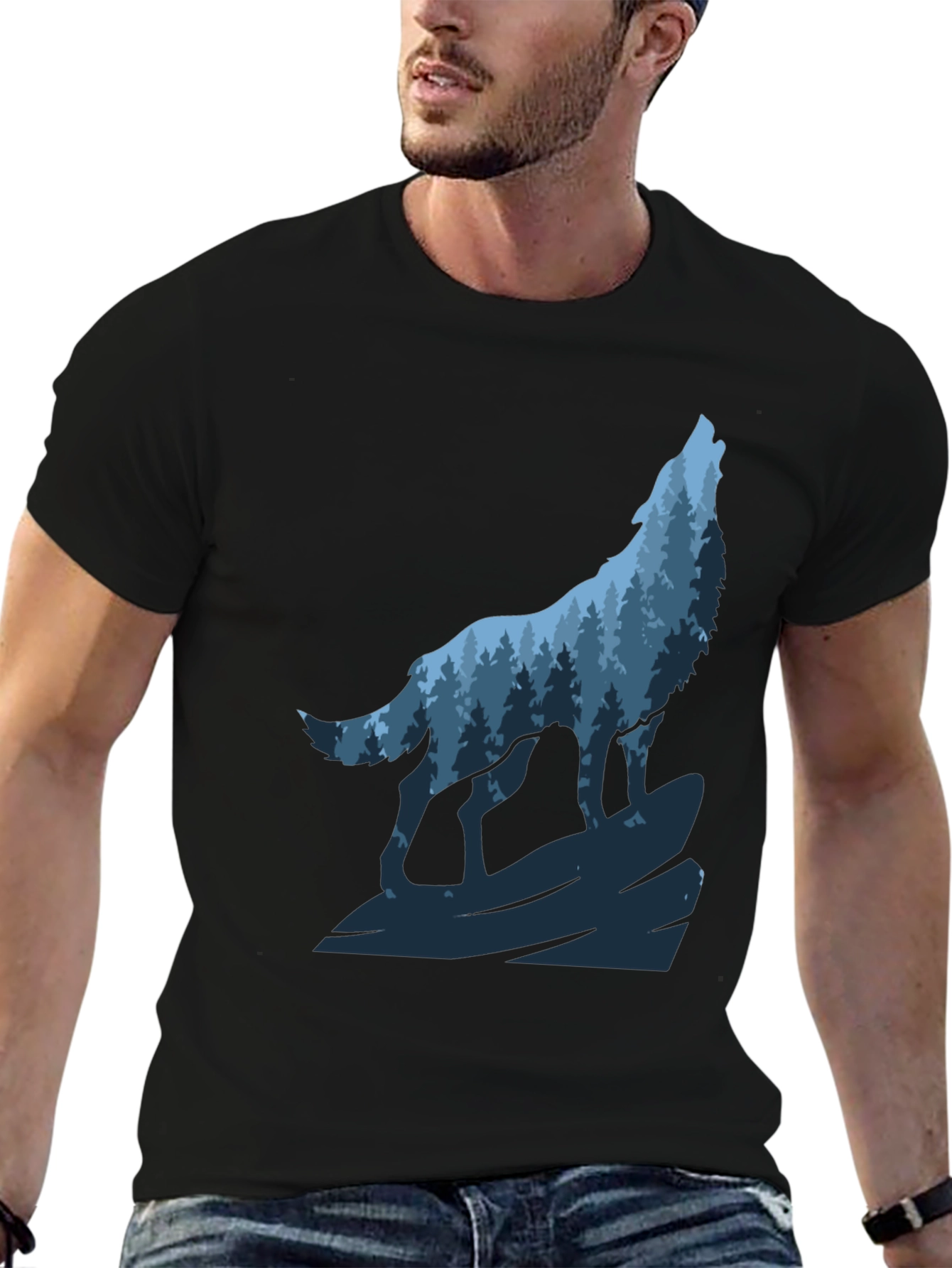 Wolf Howling Forest Graphic Tee - Black