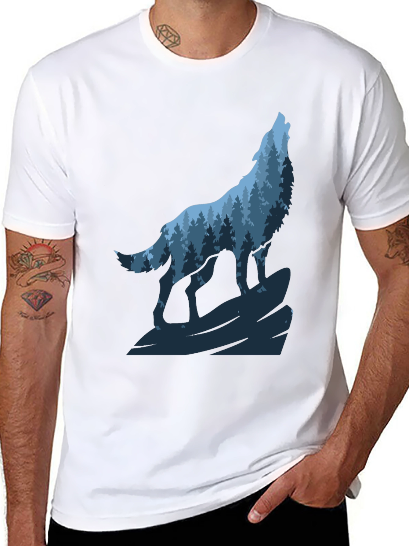Wolf Howling Forest Graphic Tee - Black