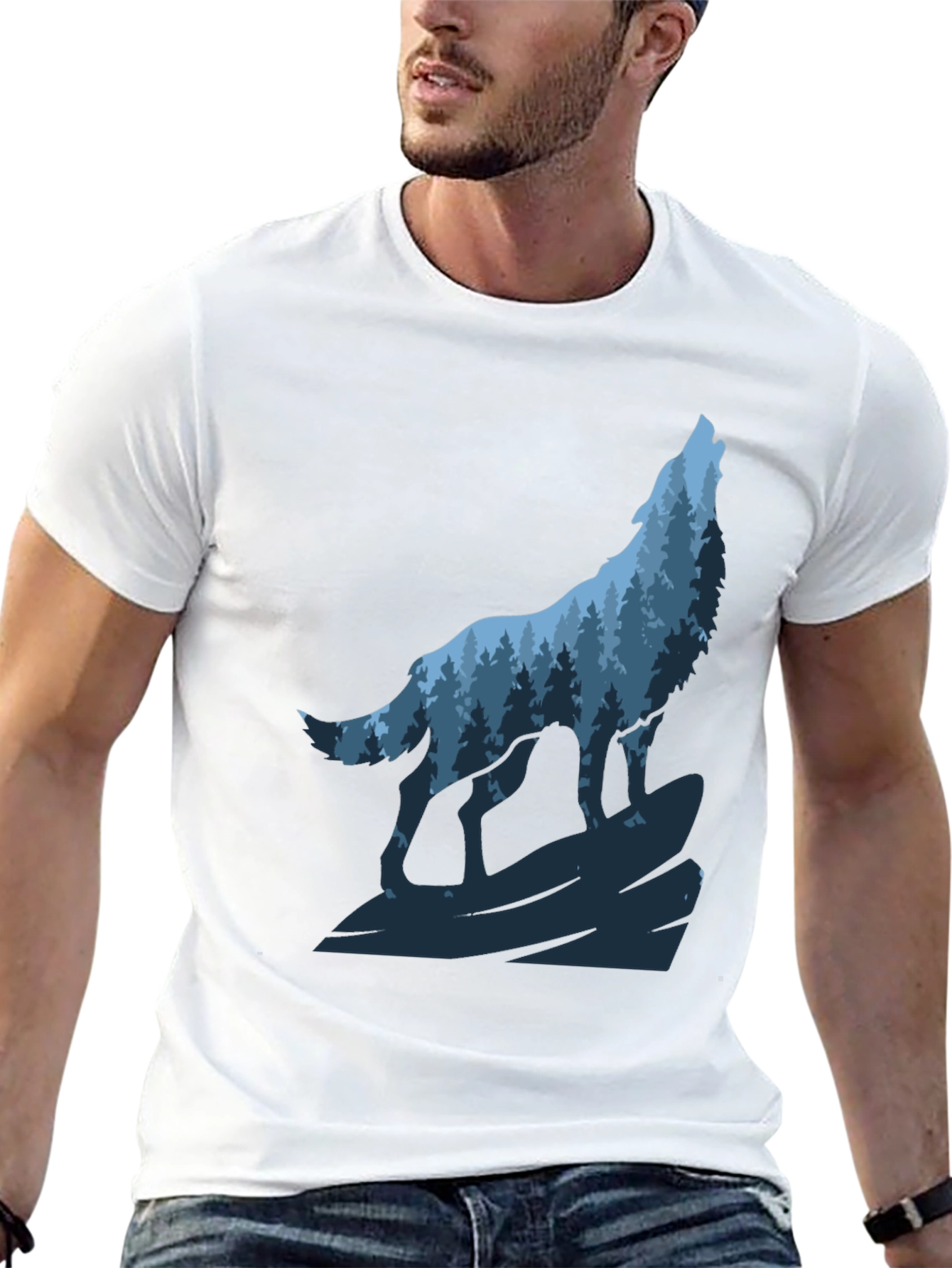 Wolf Howling Forest Graphic Tee - Black