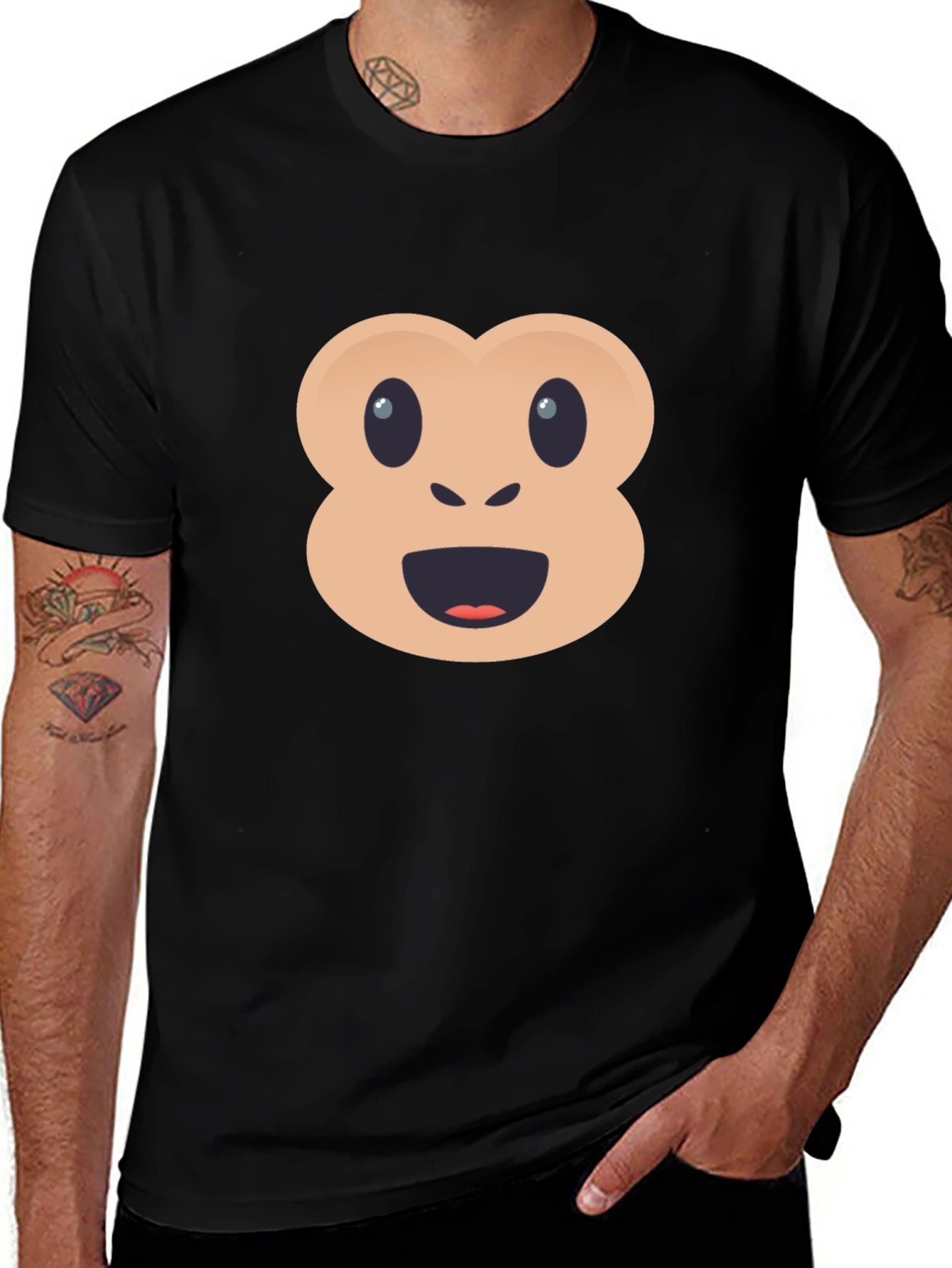 Funny Monkey Emoji Black T-Shirt