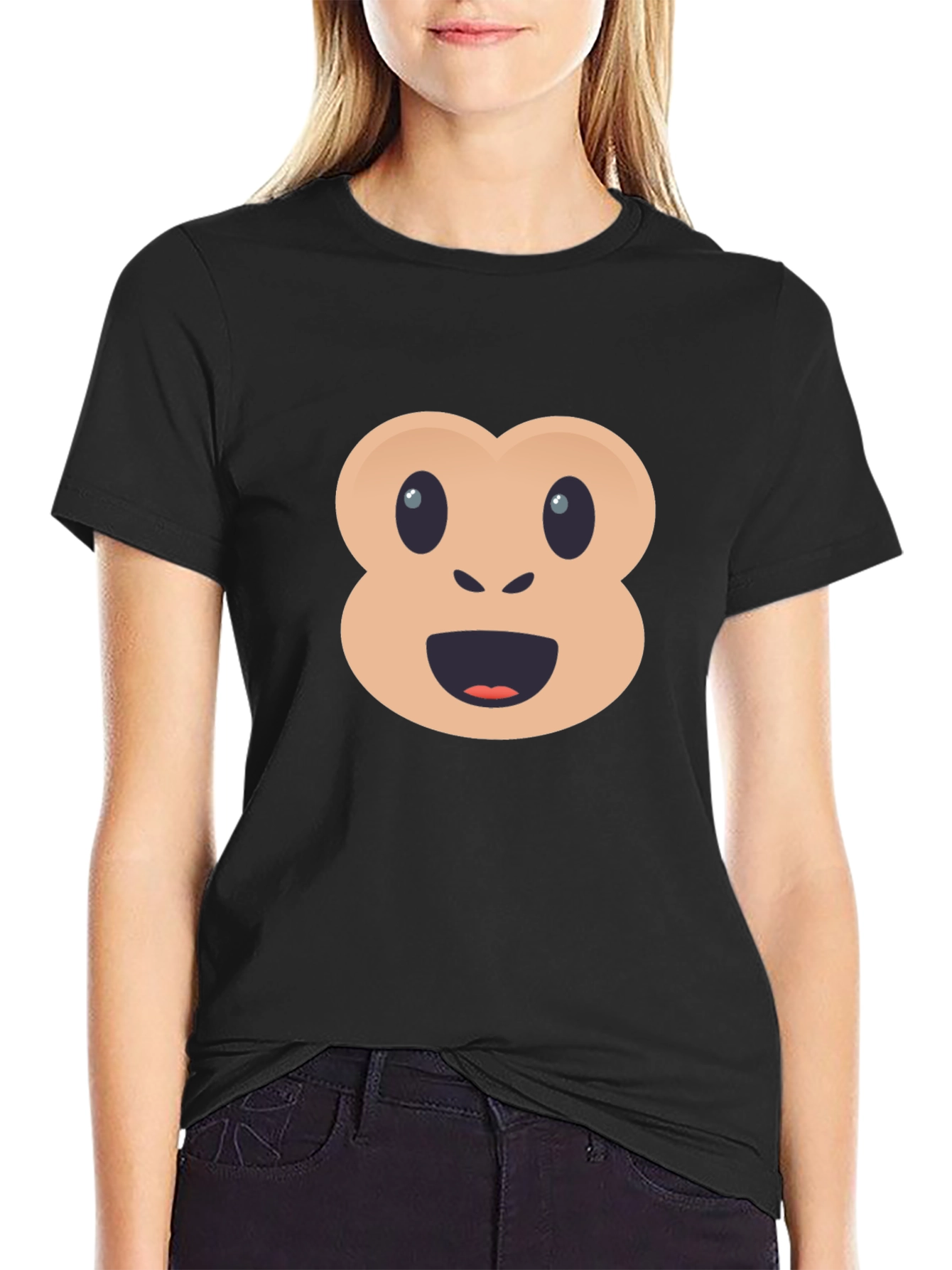 Funny Monkey Emoji Black T-Shirt