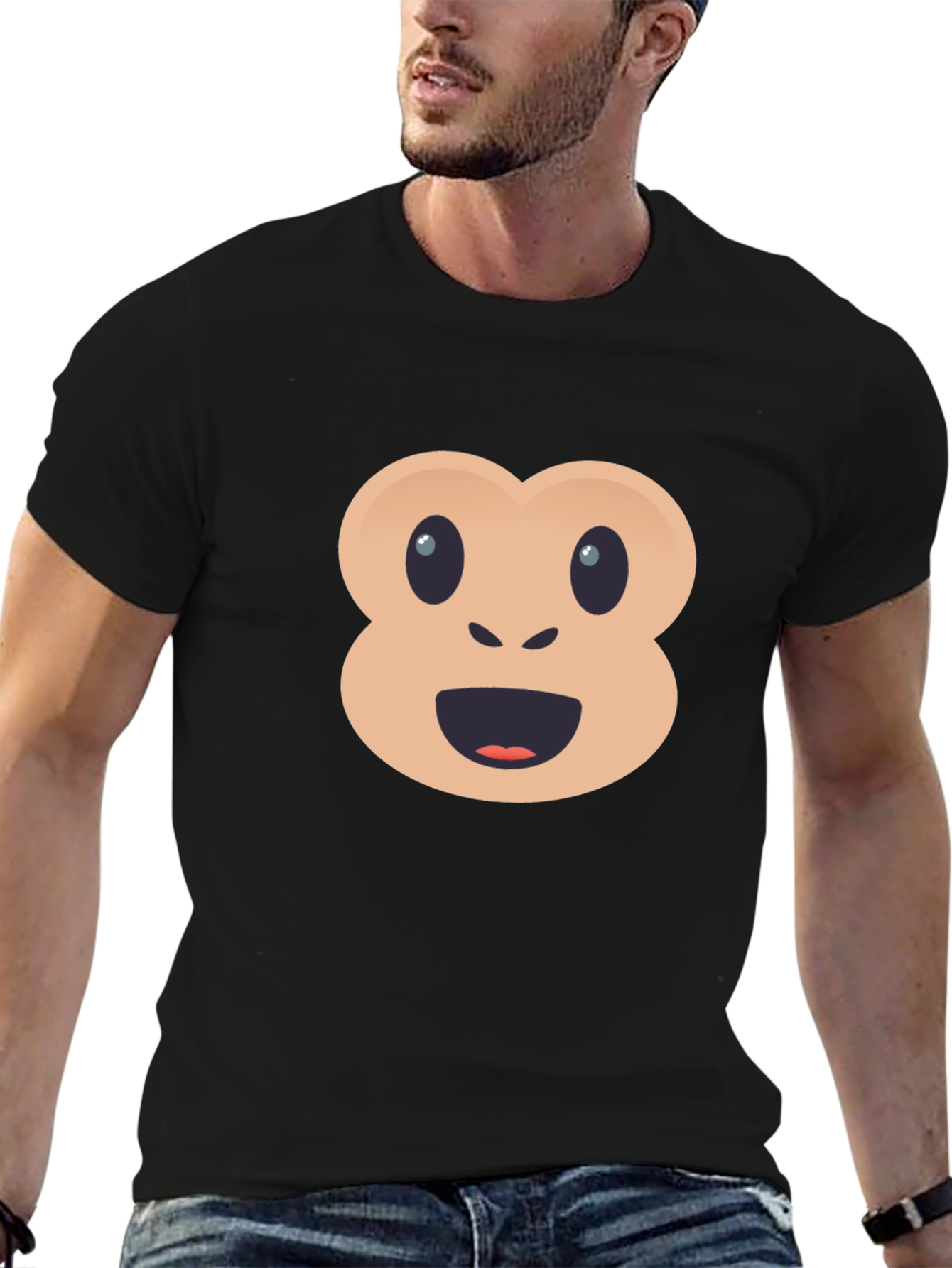 Funny Monkey Emoji Black T-Shirt