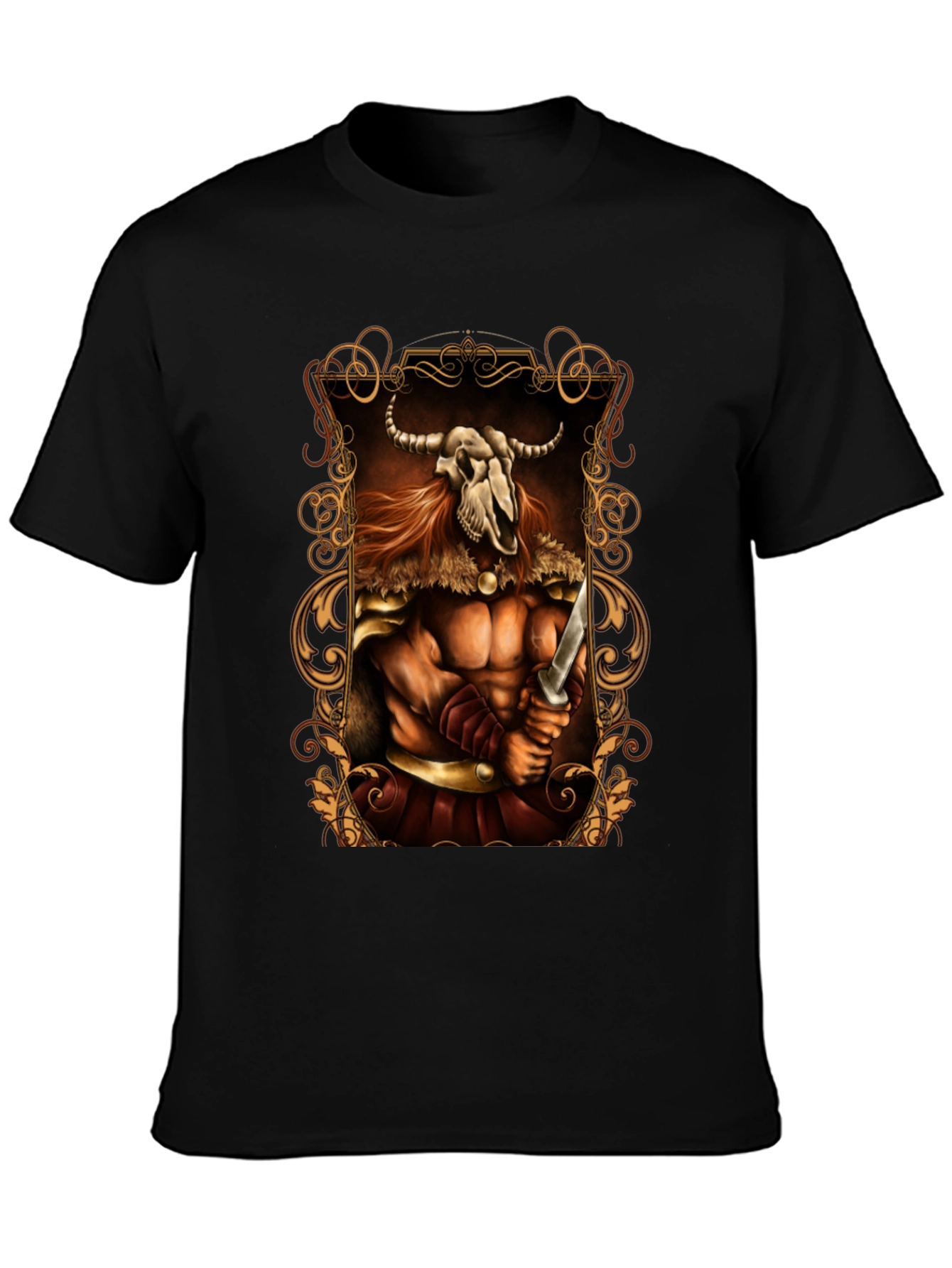 Viking Warrior Graphic Print Black T-Shirt