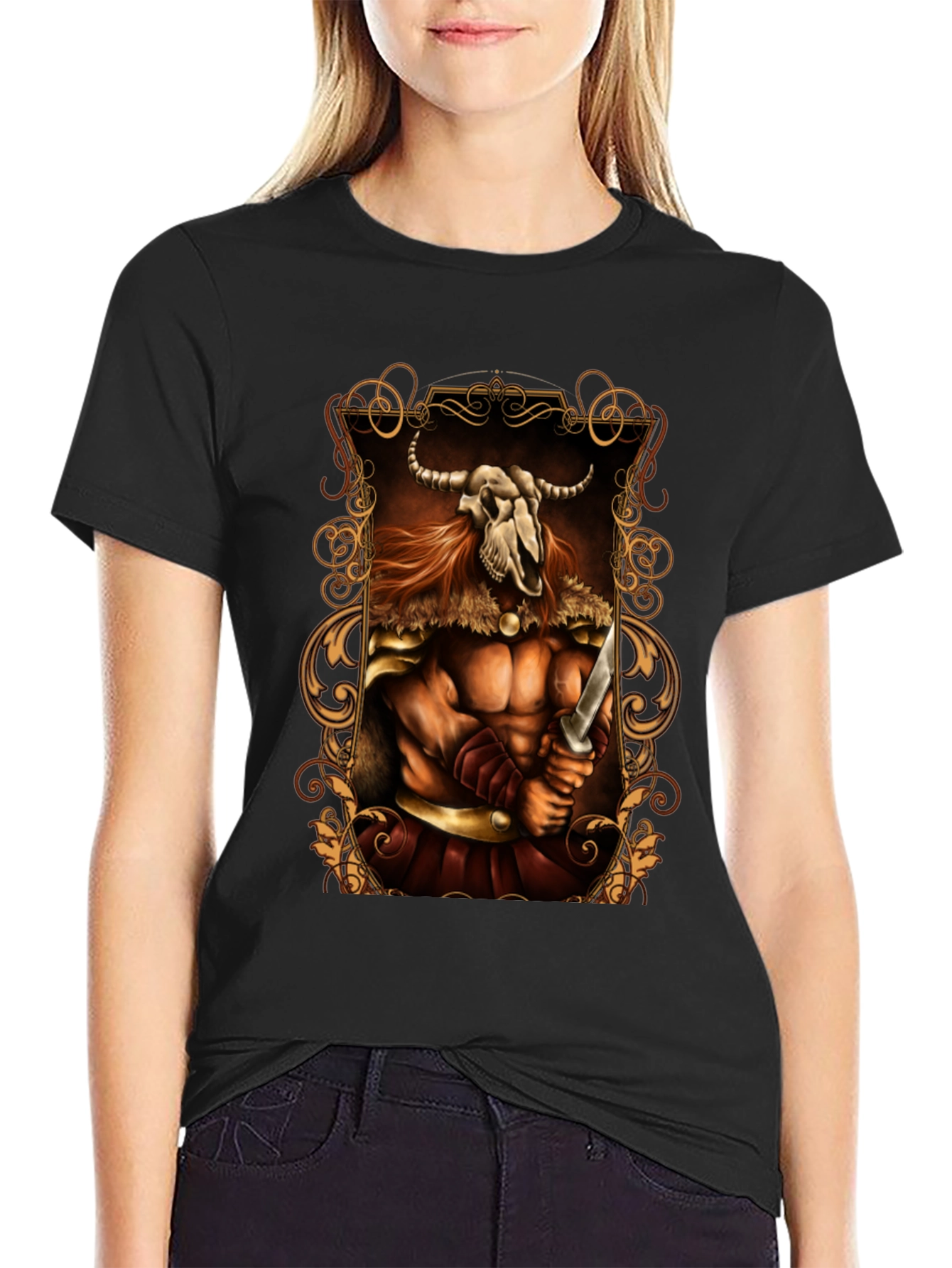 Viking Warrior Graphic Print Black T-Shirt