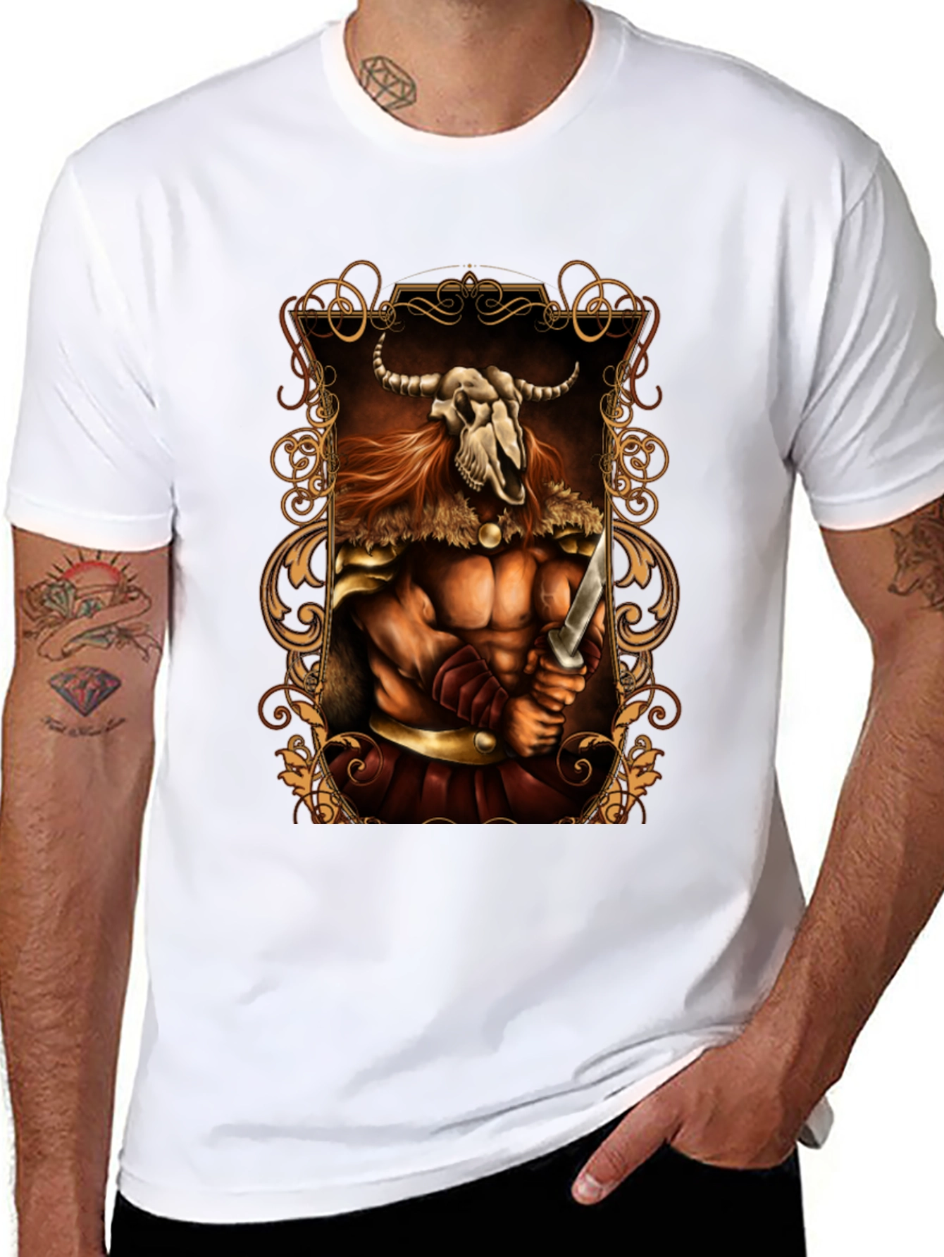 Viking Warrior Graphic Print Black T-Shirt