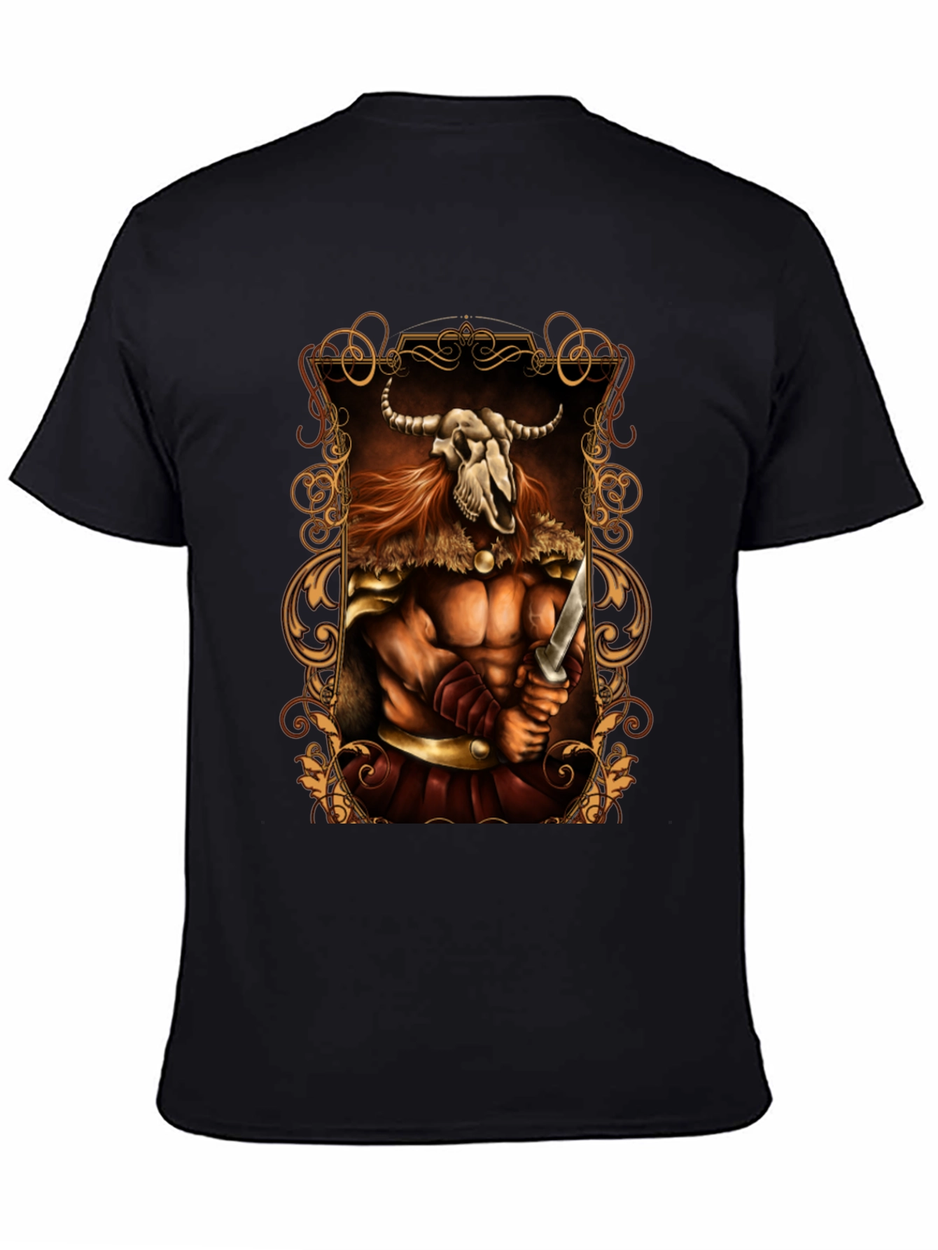 Viking Warrior Graphic Print Black T-Shirt