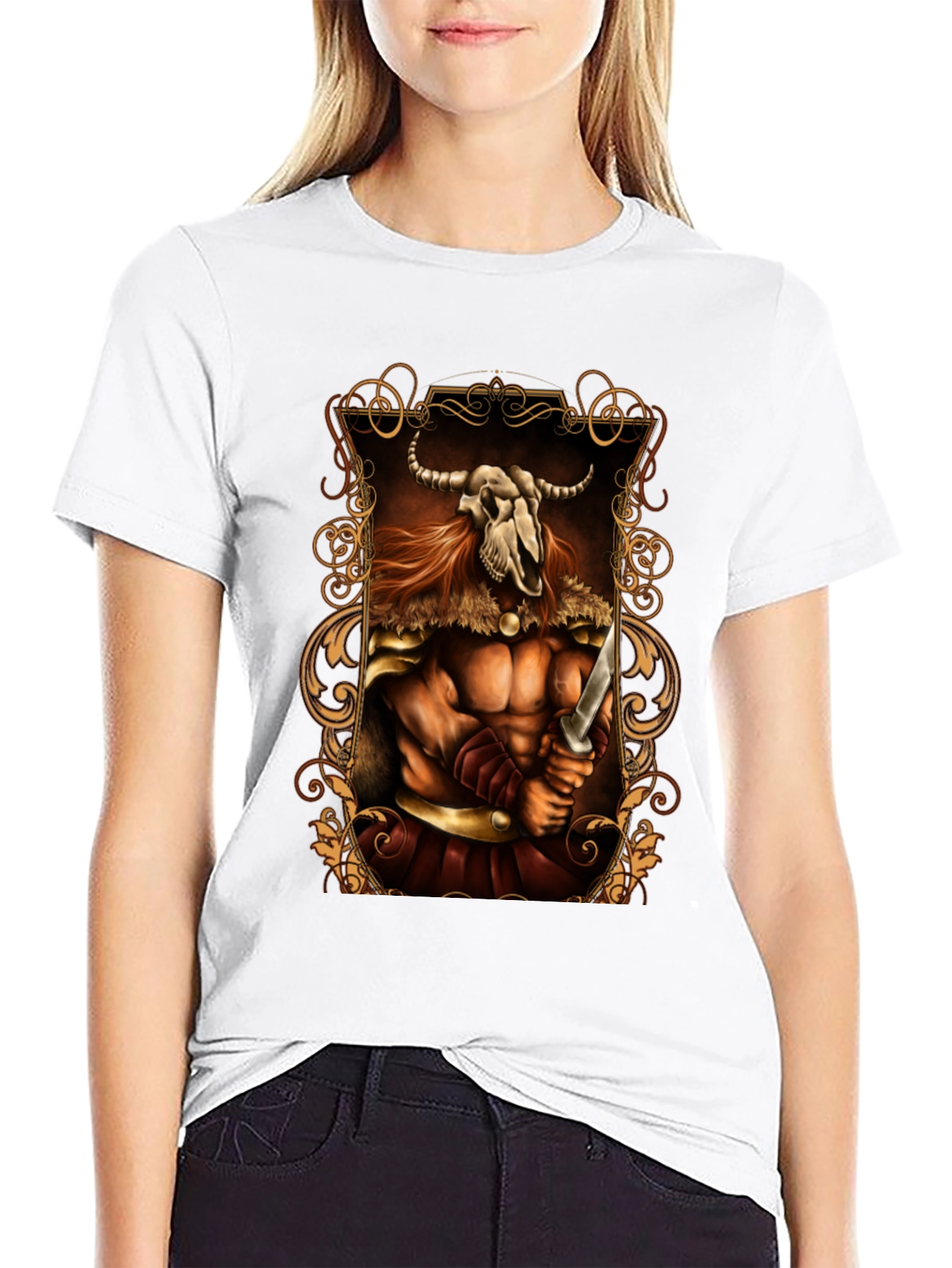 Viking Warrior Graphic Print Black T-Shirt