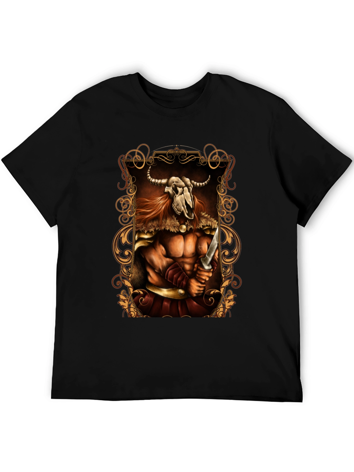 Viking Warrior Graphic Print Black T-Shirt