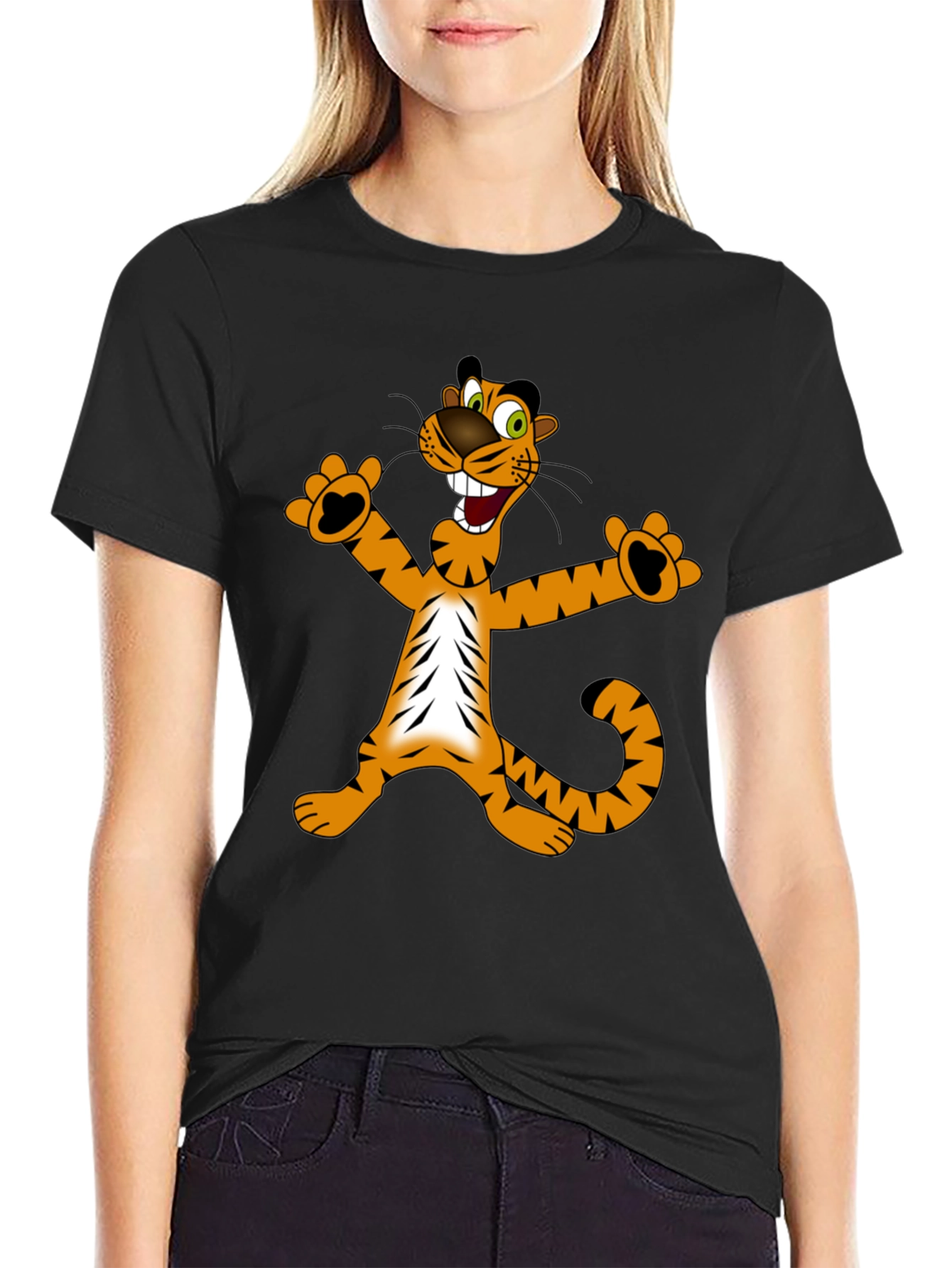 Cartoon Tiger Graphic Tee - Mens Black T-Shirt