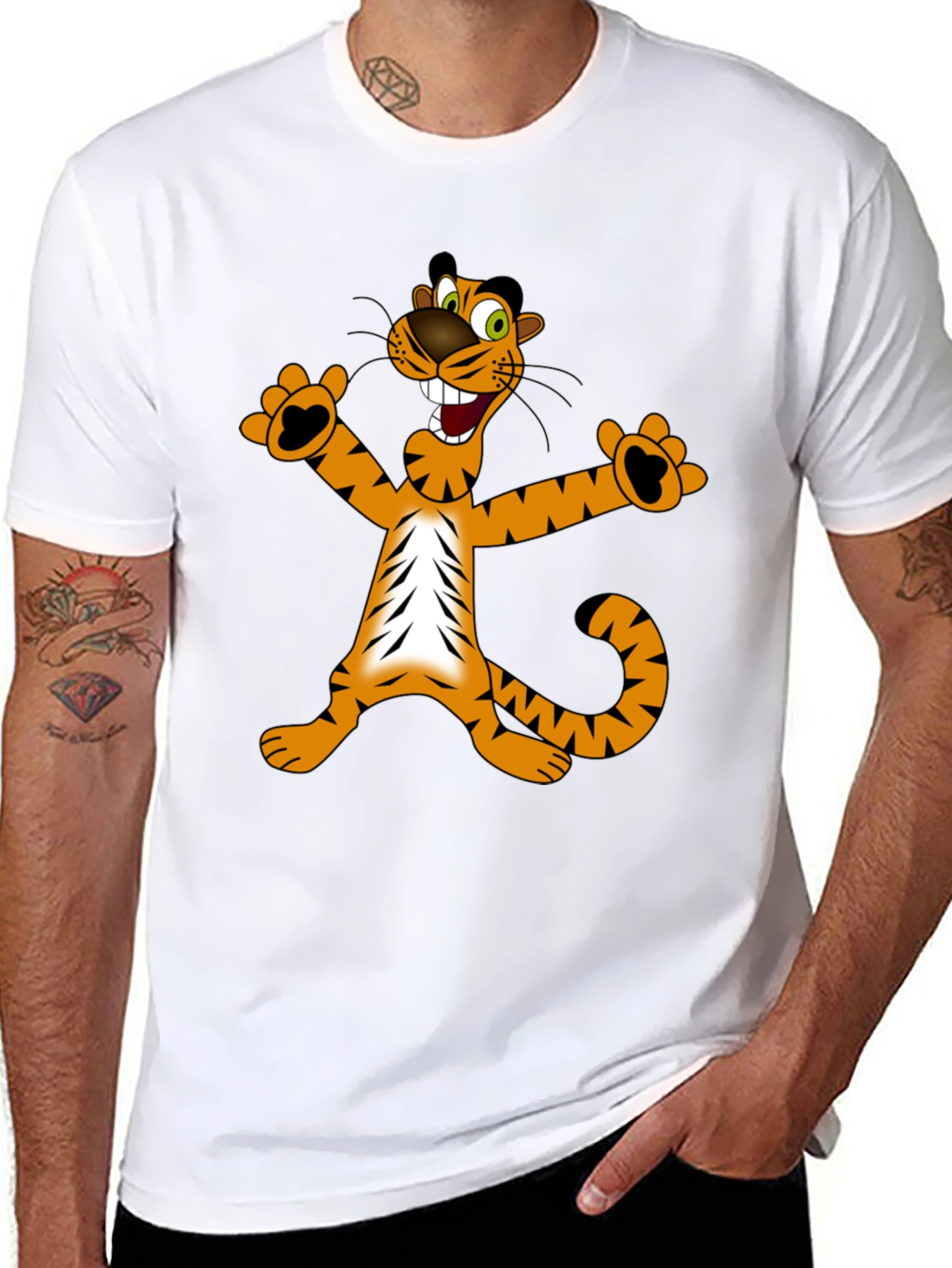 Cartoon Tiger Graphic Tee - Mens Black T-Shirt