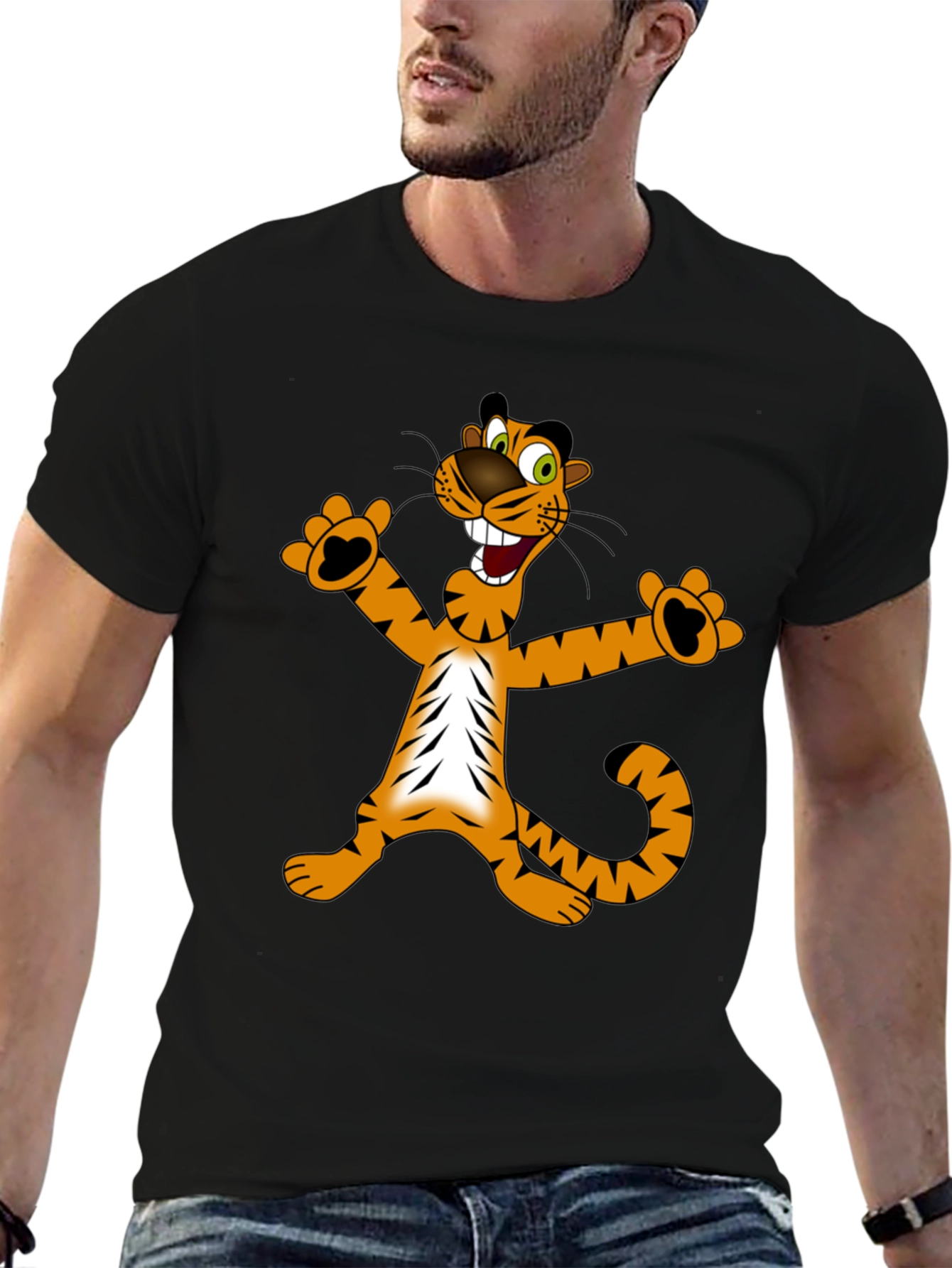 Cartoon Tiger Graphic Tee - Mens Black T-Shirt
